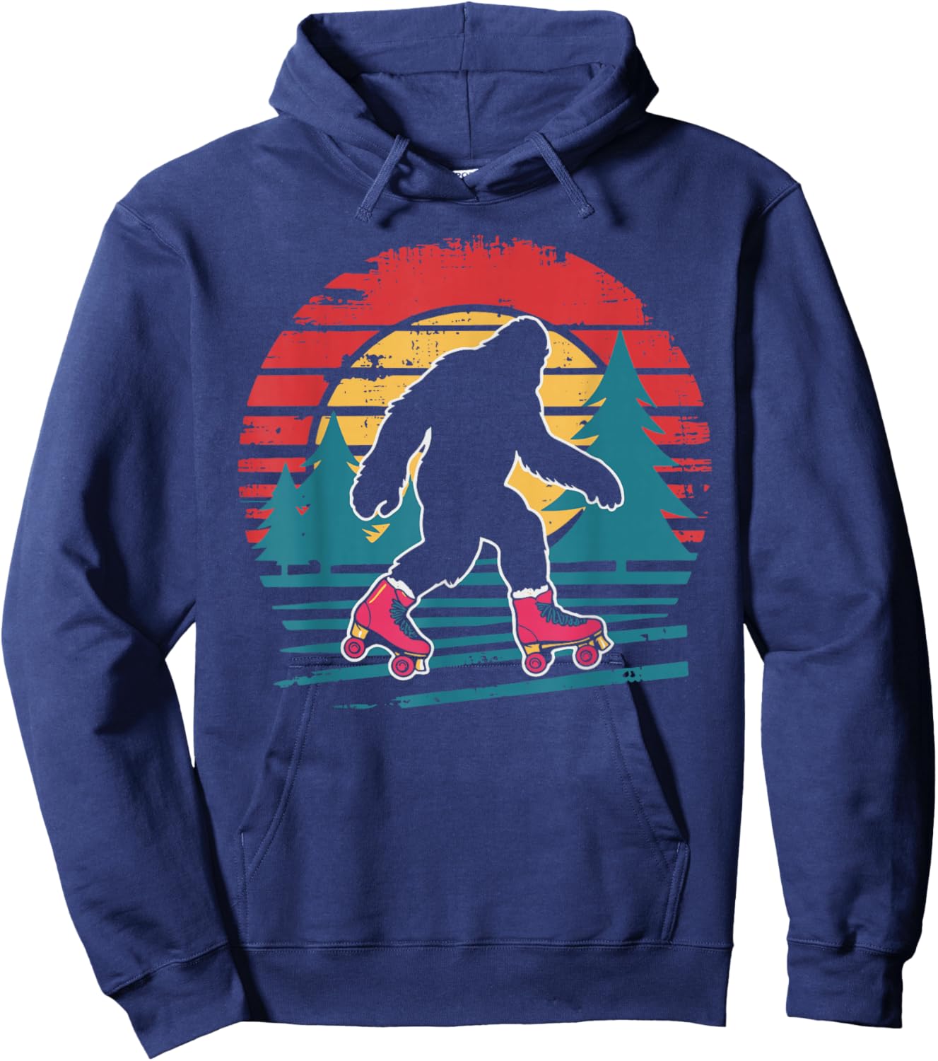 Retro Bigfoot Roller Skating Sasquatch 80s Skater Hoodie - Hoodie | Navy