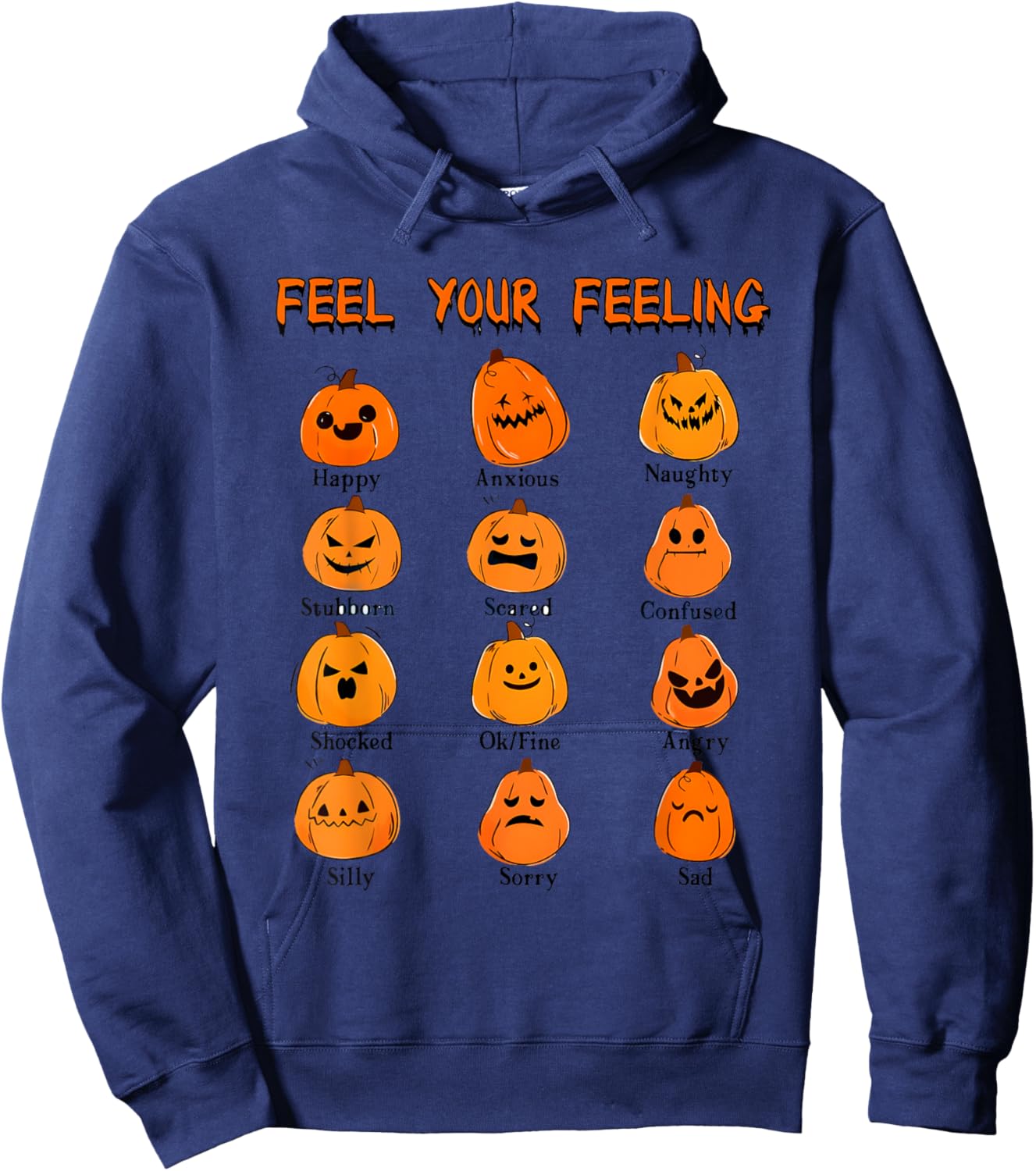 Retro Feel Your Feeling Halloween Pumpkin Face Expressions Hoodie - Hoodie | Navy