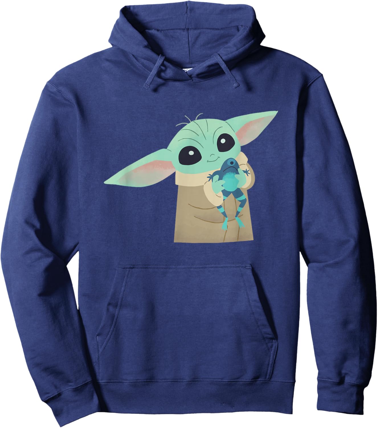 Star Wars The Mandalorian Grogu With Frog Cartoon Hoodie - Hoodie | Navy