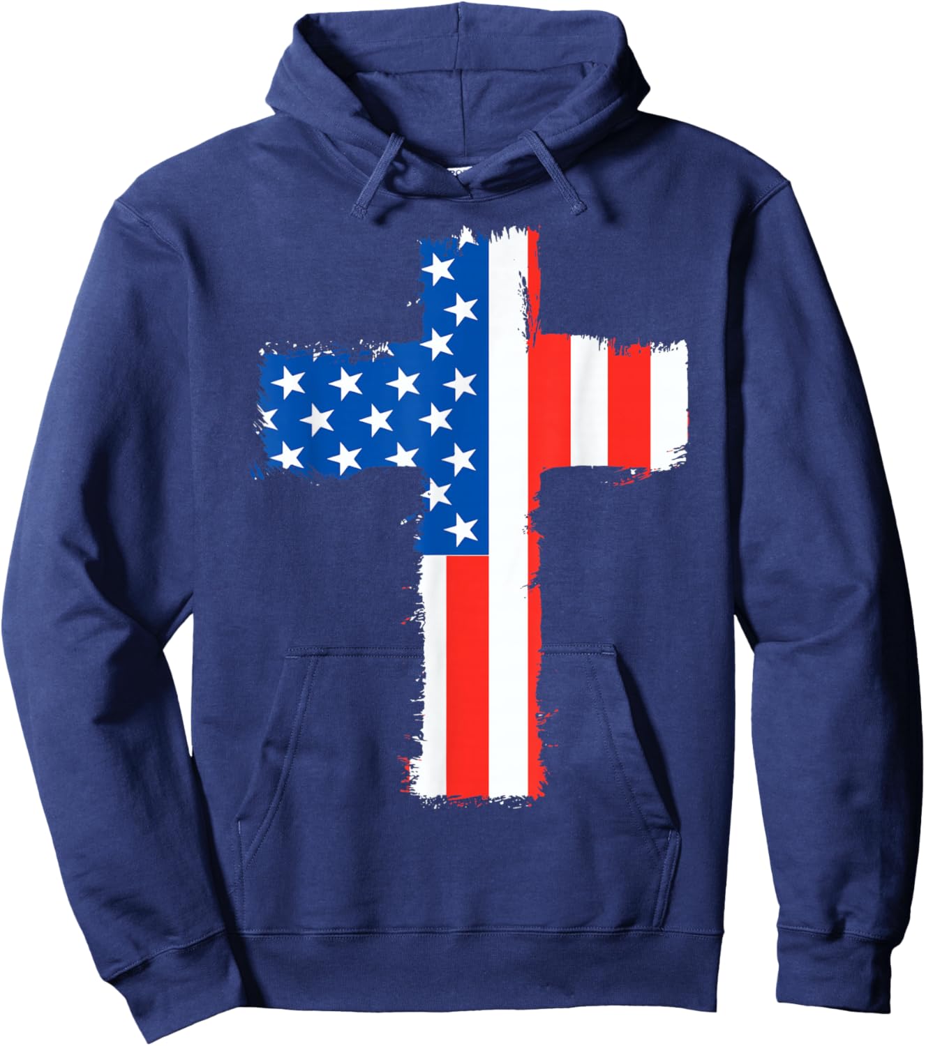 Cross Red White Blue American Flag July 4th Independence Day Hoodie - Hoodie | Navy