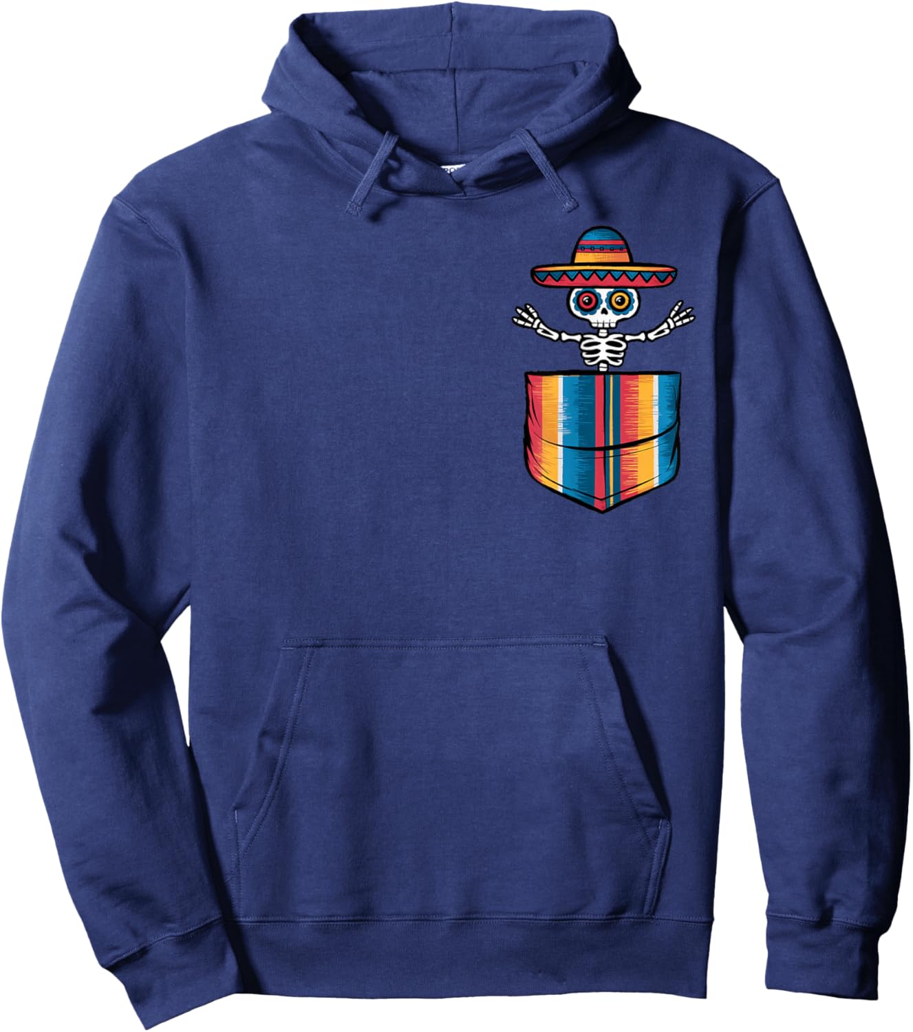 Serape Skeleton Mariachi Pocket Cinco De Mayo Mexican Party Hoodie - Hoodie | Navy