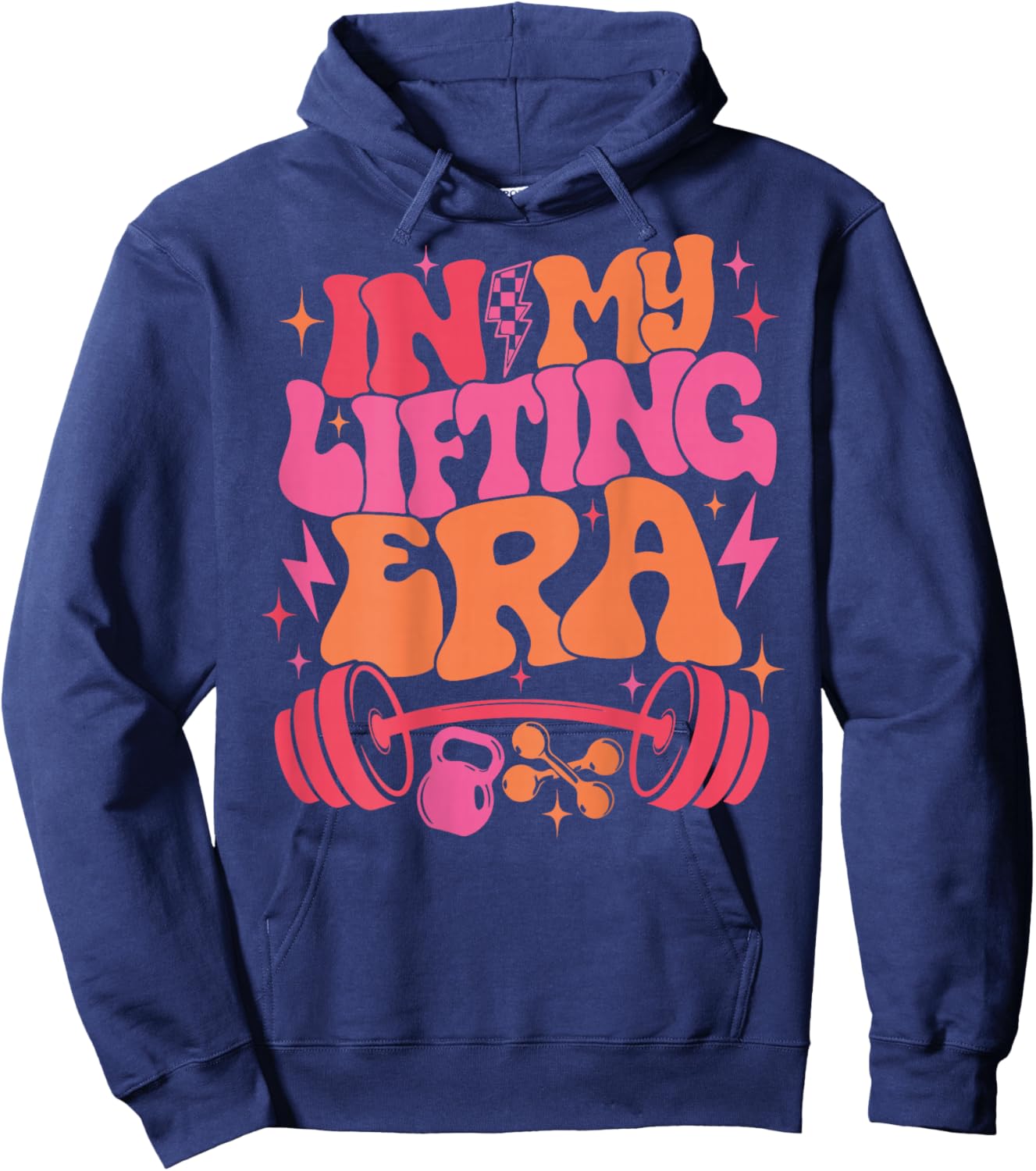 In My Lifting Era Groovy Gym Weight Personal Trainer On Back Hoodie - Hoodie | Navy