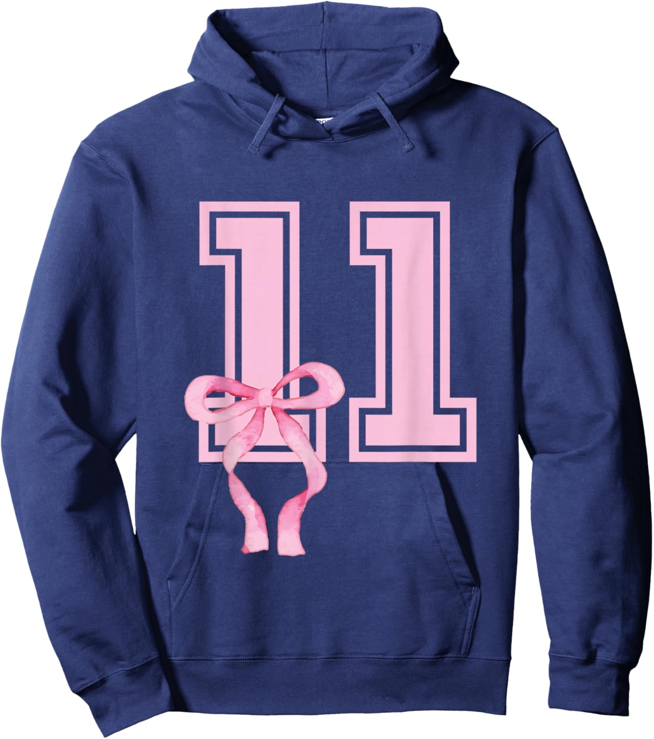 11 Year Old Birthday Girl Coquette Pink Bow Aesthetic Hoodie - Hoodie | Navy