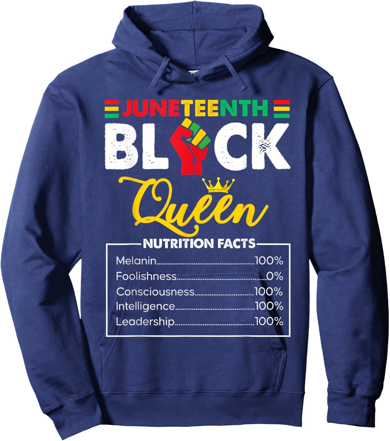 Juneteenth Black African Queen Nutritional Facts Hoodie - Hoodie | Navy