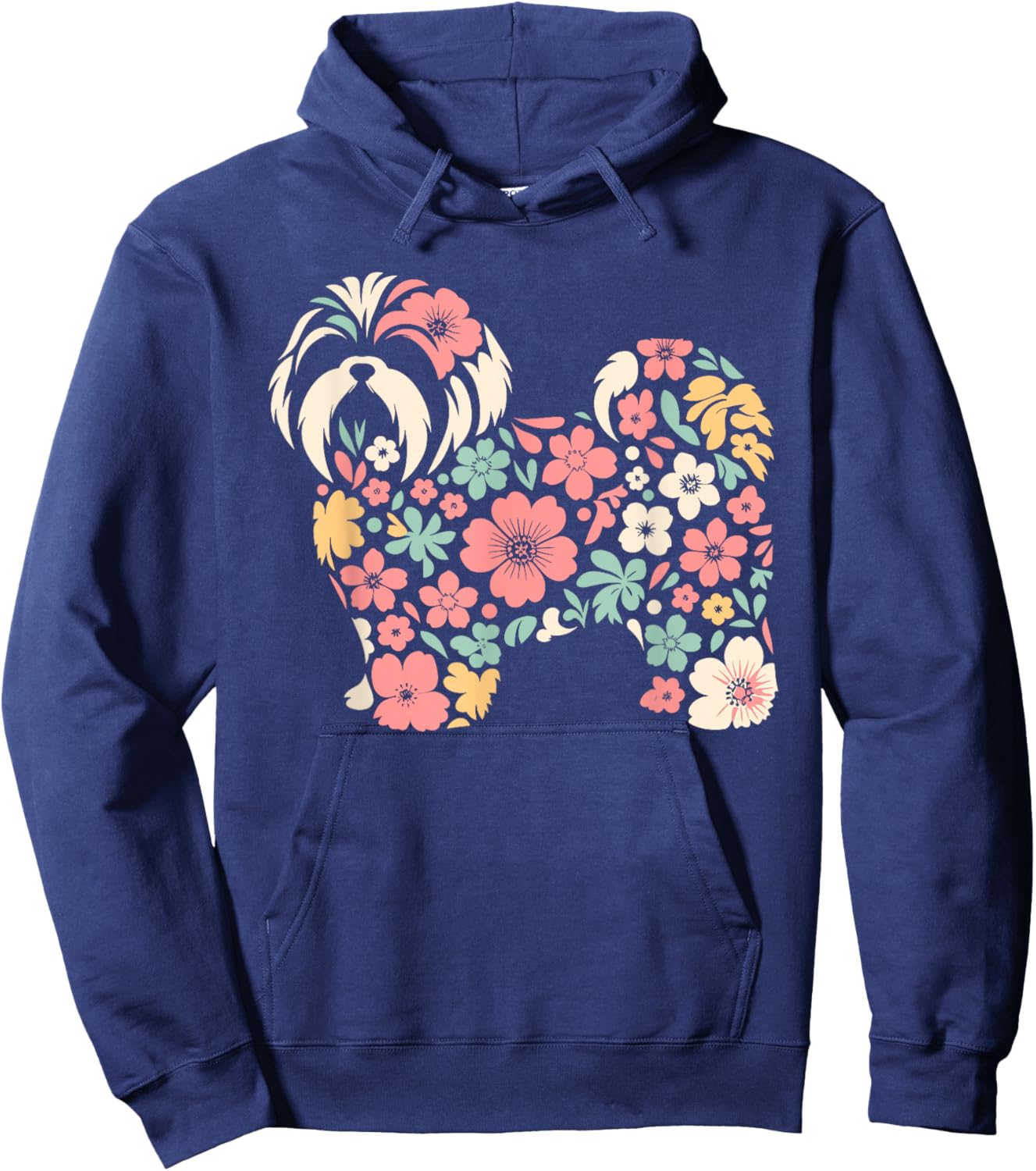 Cute Floral Flower Shih Tzu Mom Grandma Mothers Day Hoodie - Hoodie | Navy