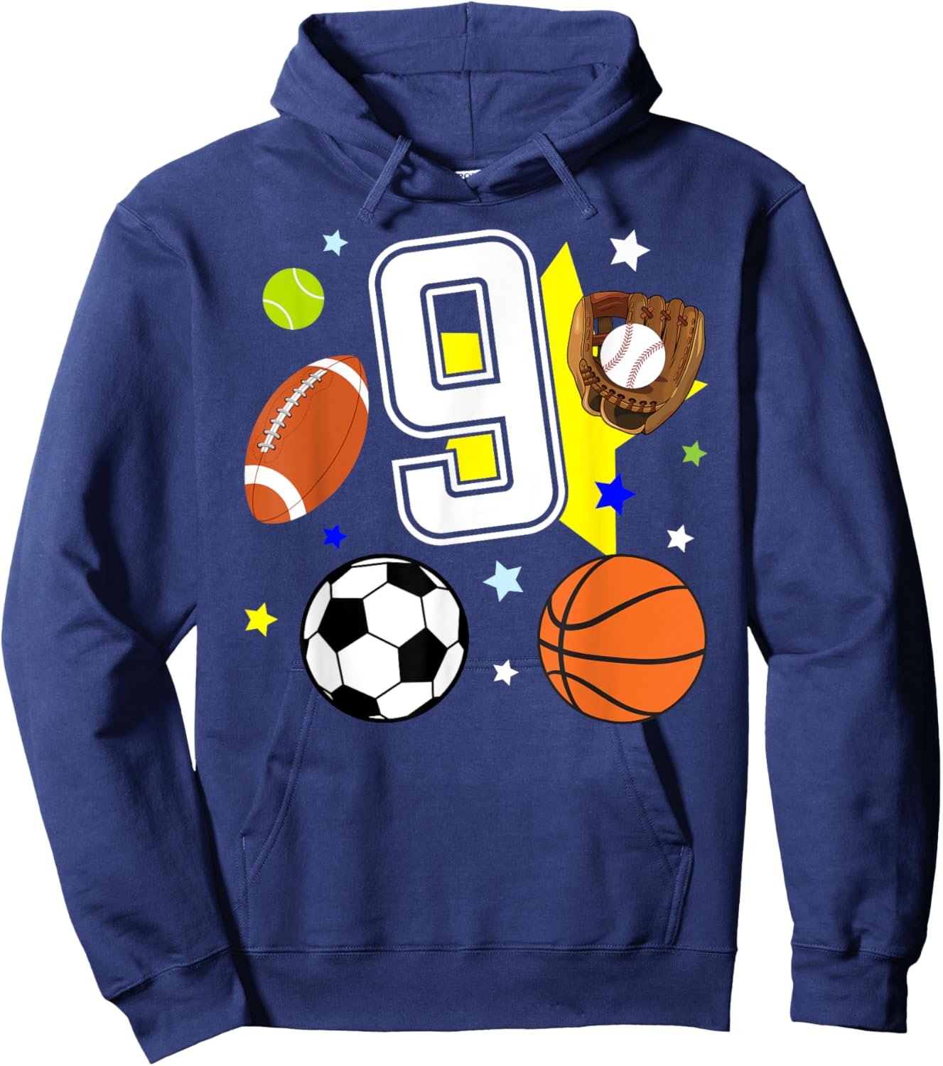 9th Birthday Sports Birthday Theme 9 Year Old Boy Hoodie - Hoodie | Navy