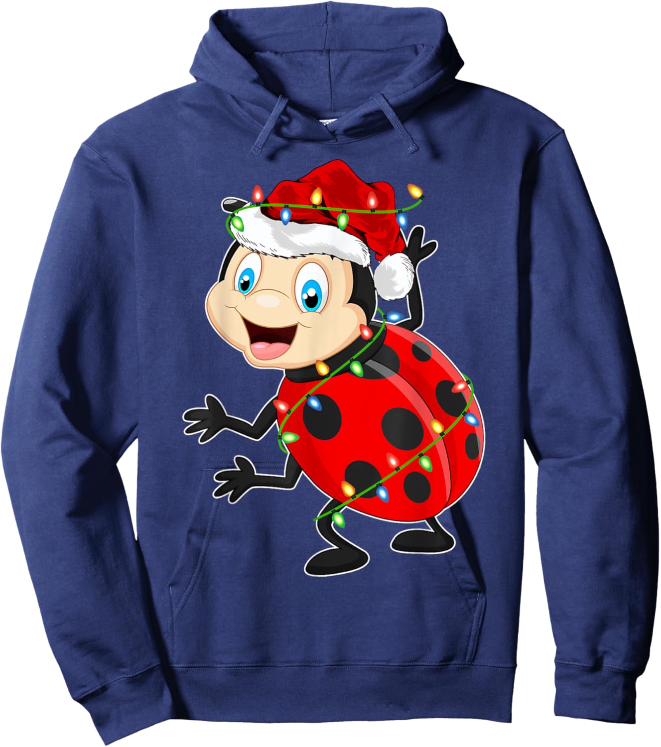 Xmas Lights Santa Hat Ladybug Christmas Hoodie - Hoodie | Navy