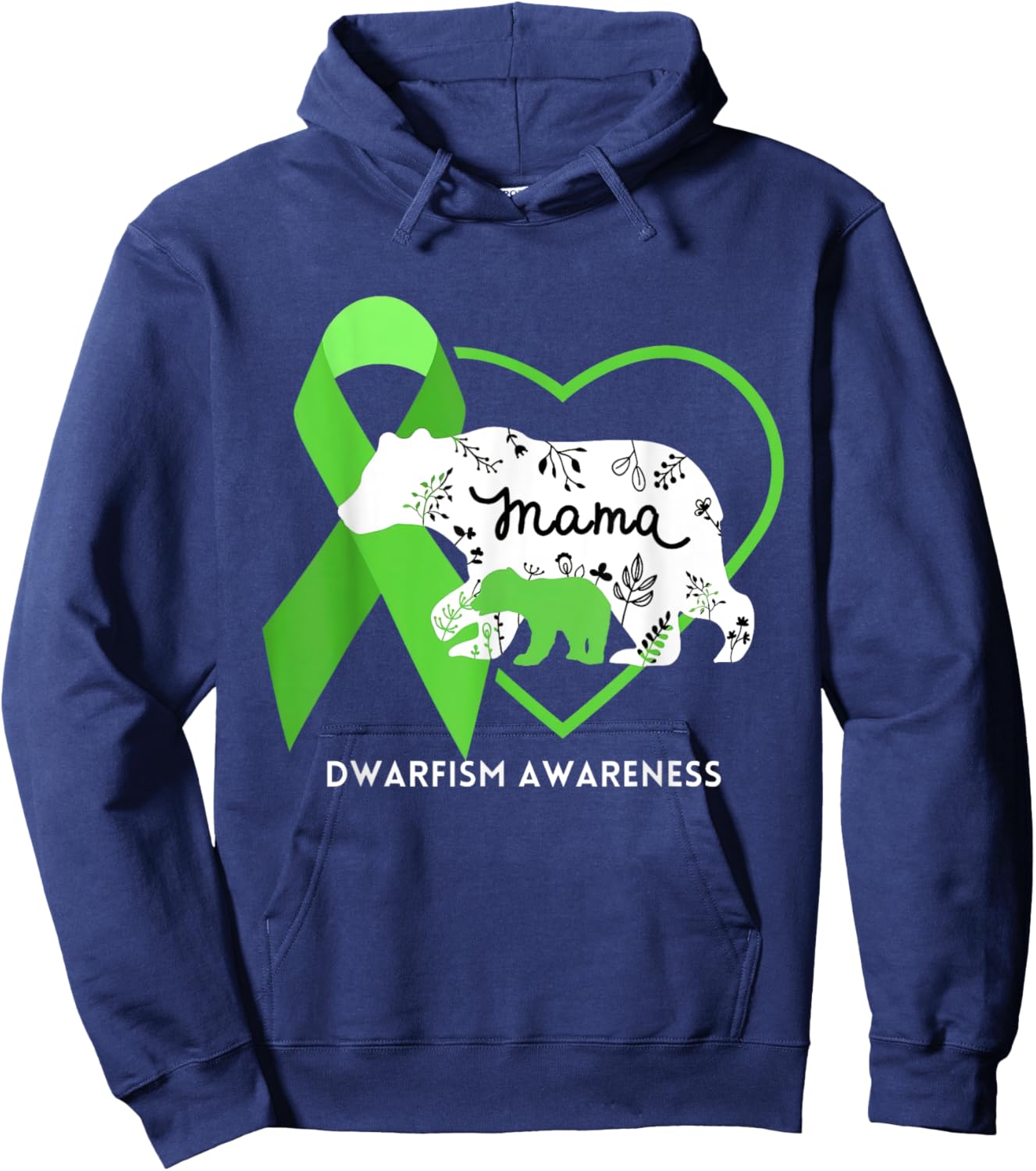 Mama Bear Green Ribbon Dwarfism Awareness Hoodie - Hoodie | Navy
