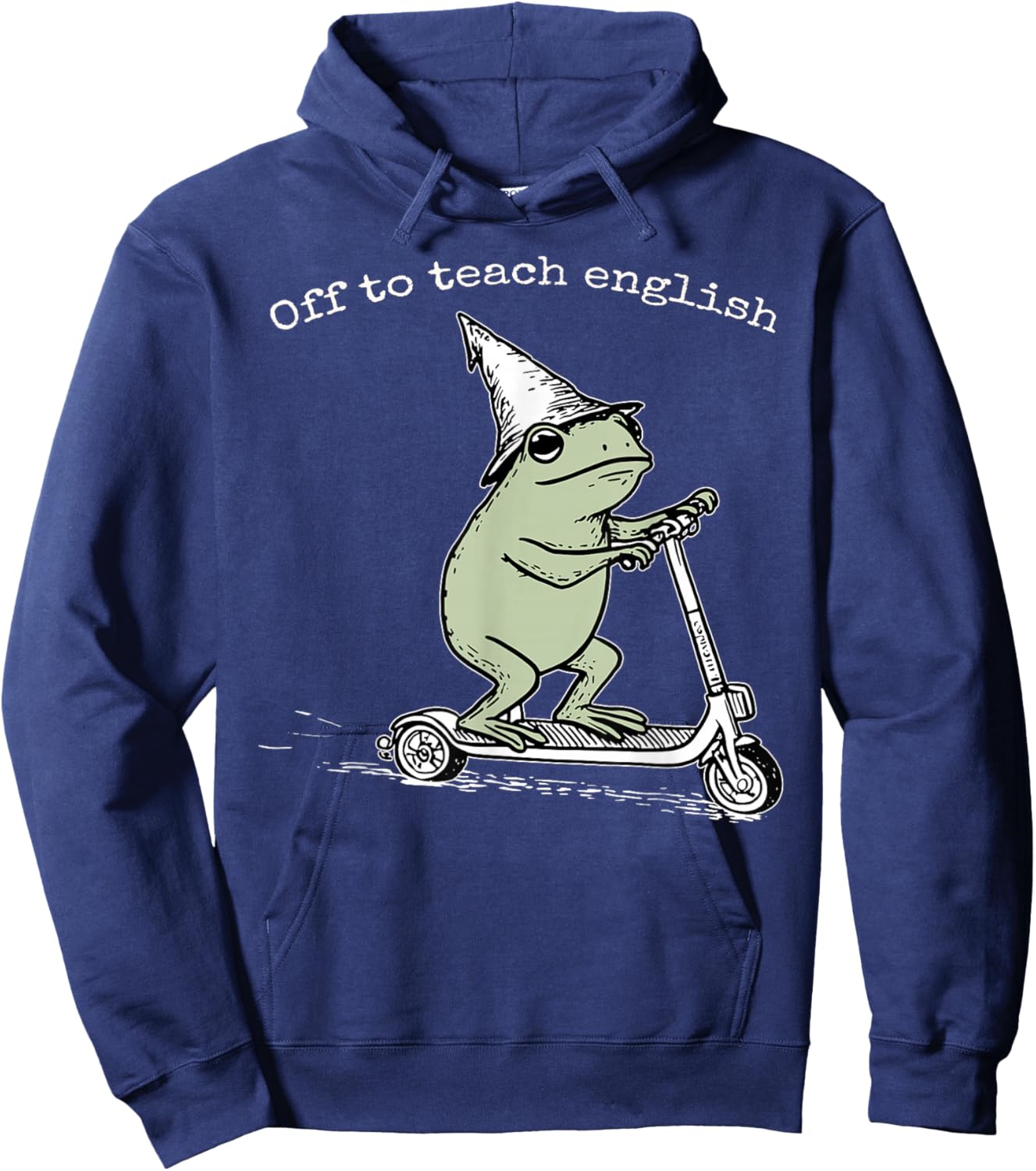 Off to Teach English Scooter Frog ESL Teacher Literature Hoodie - Hoodie | Navy