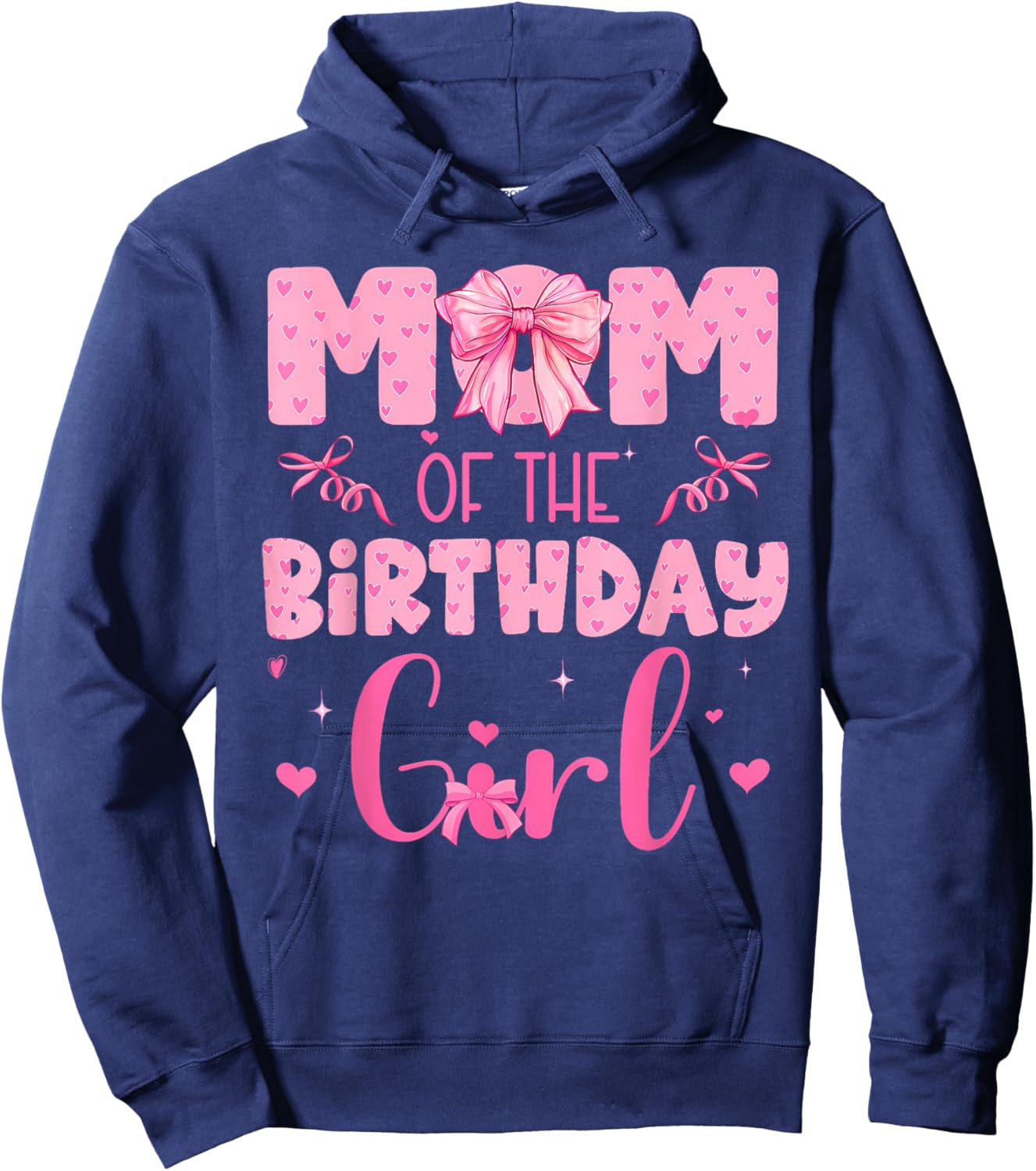 Mom Of The Birthday Girl Family Pink Coquette Bow Hoodie - Hoodie | Navy