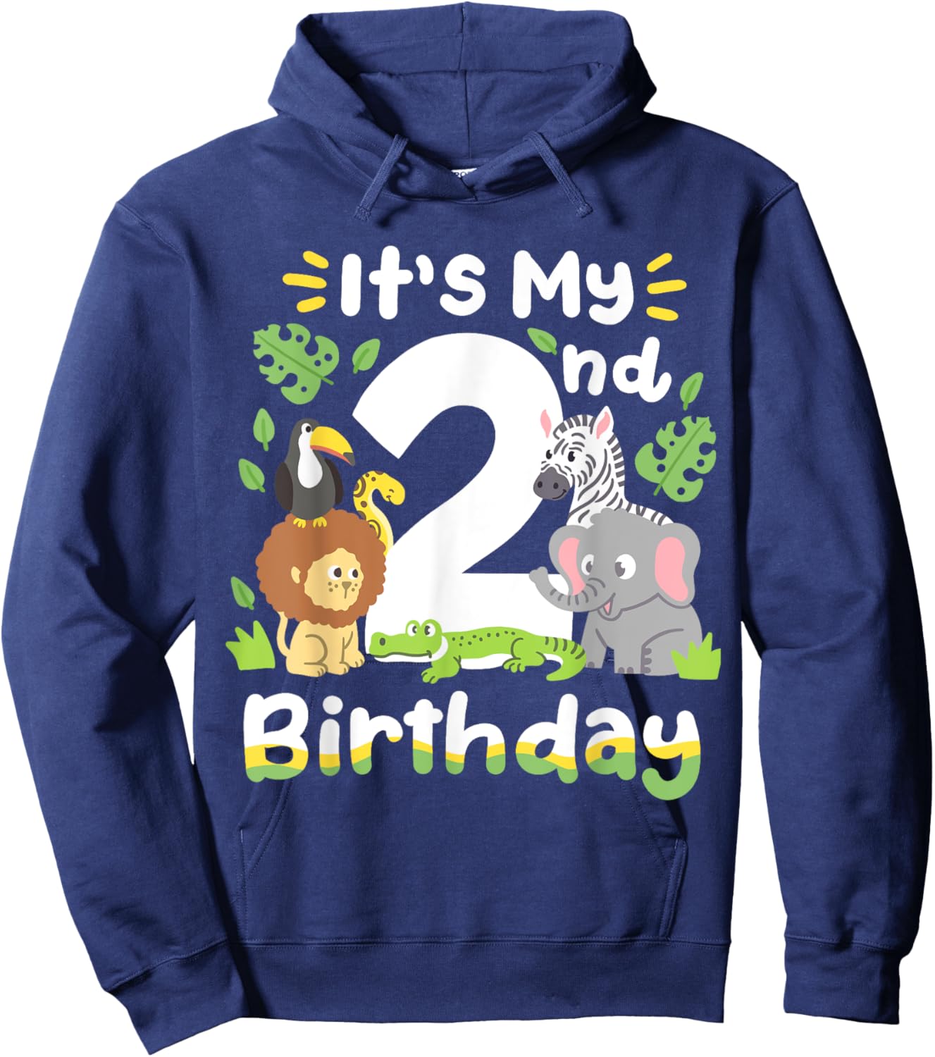 Jungle Safari 2nd Birthday Zoo Animal Two Years Old Kids Hoodie - Hoodie | Navy