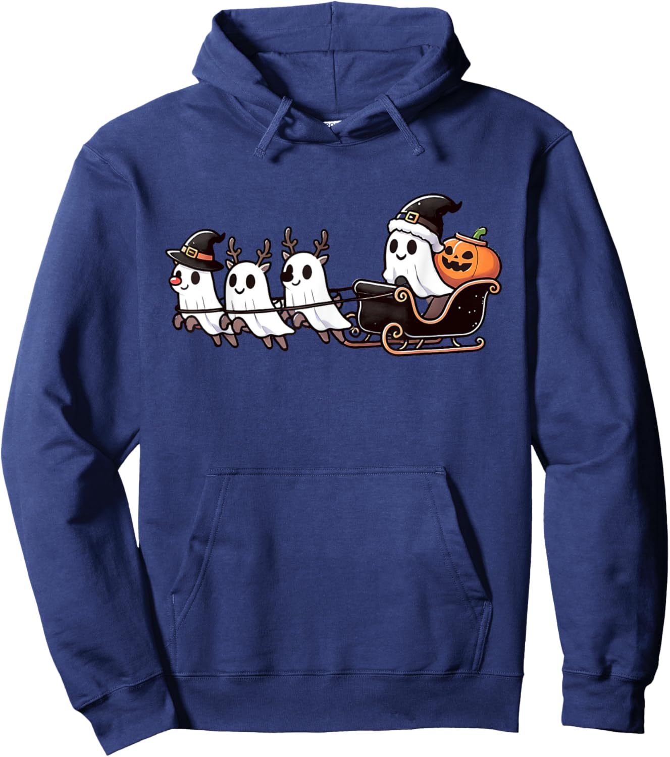 Halloween Christmas Santa's Reindeer Ghost Happy Ghost Hoodie - Hoodie | Navy