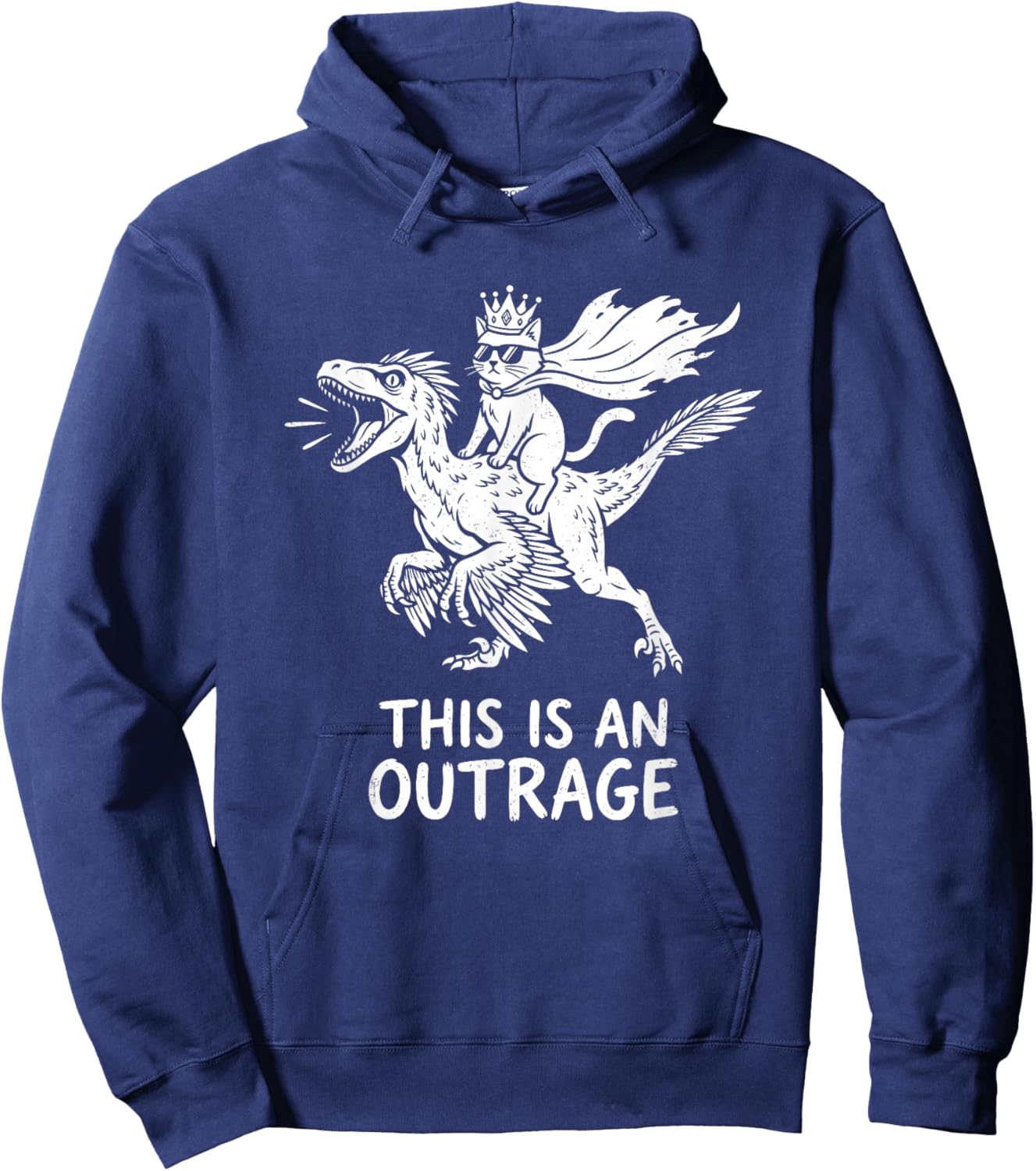 Funny Cat Riding Dinosaur This is an Outrage Meme Hoodie - Hoodie | Navy