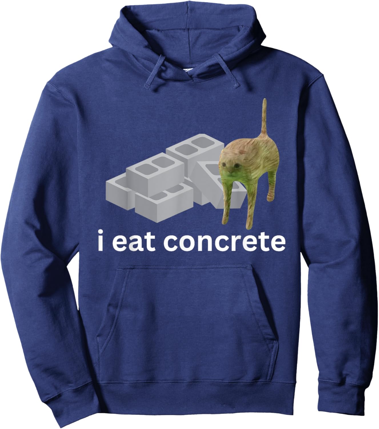 I Eat Concrete Funny Cursed Cat Meme Men Women Hoodie - Hoodie | Navy
