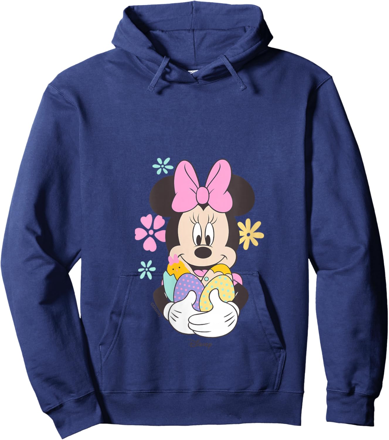 Women's Disney Minnie Mouse Easter Eggs and Baby Chick Pastel V-Neck Hoodie - Hoodie | Navy