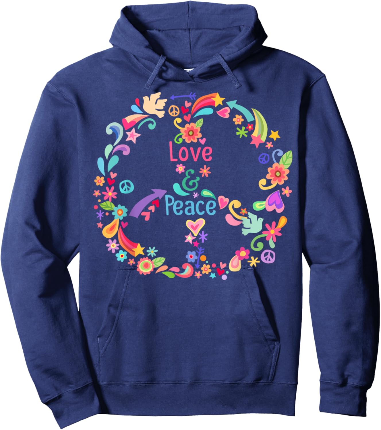60s 70s Peace Sign Love Hippie , Blue, S Hoodie - Hoodie | Navy