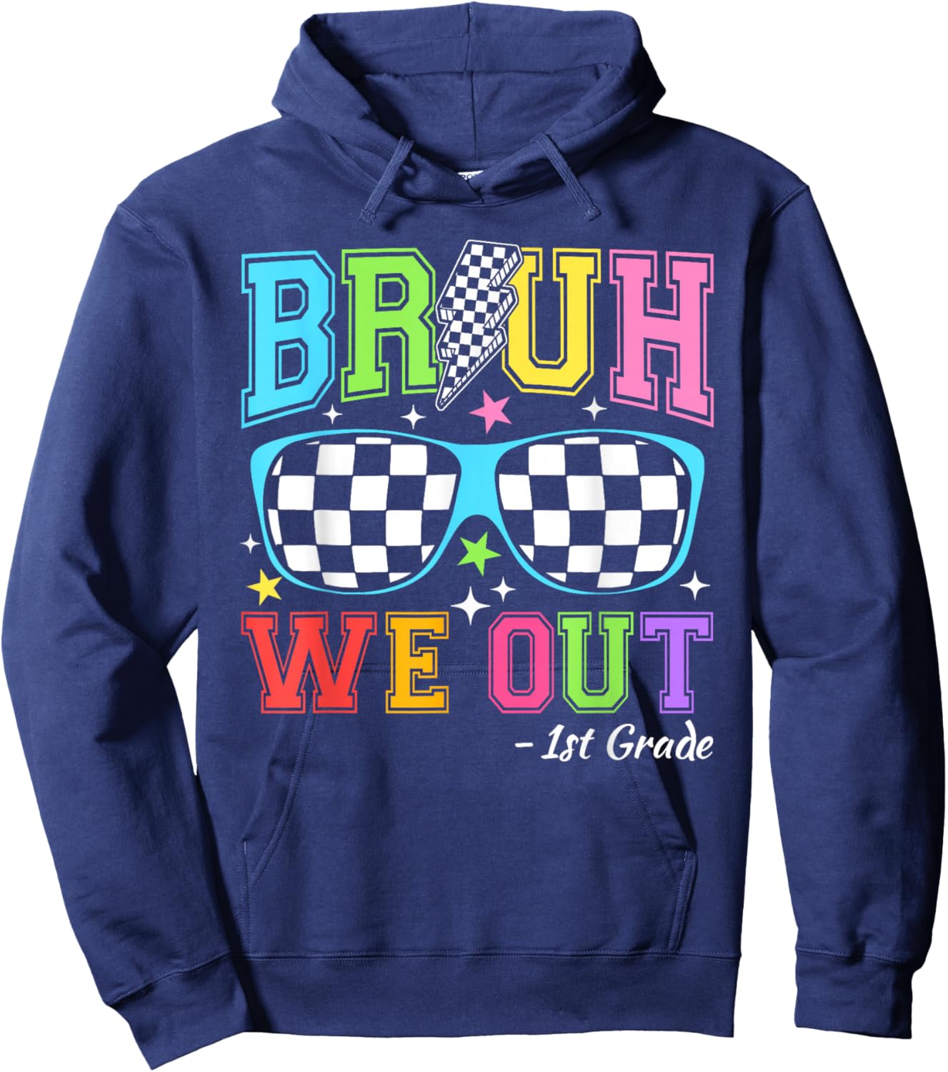 Last Day of School Sunglasses Bruh We Out First Grade Kids Hoodie - Hoodie | Navy
