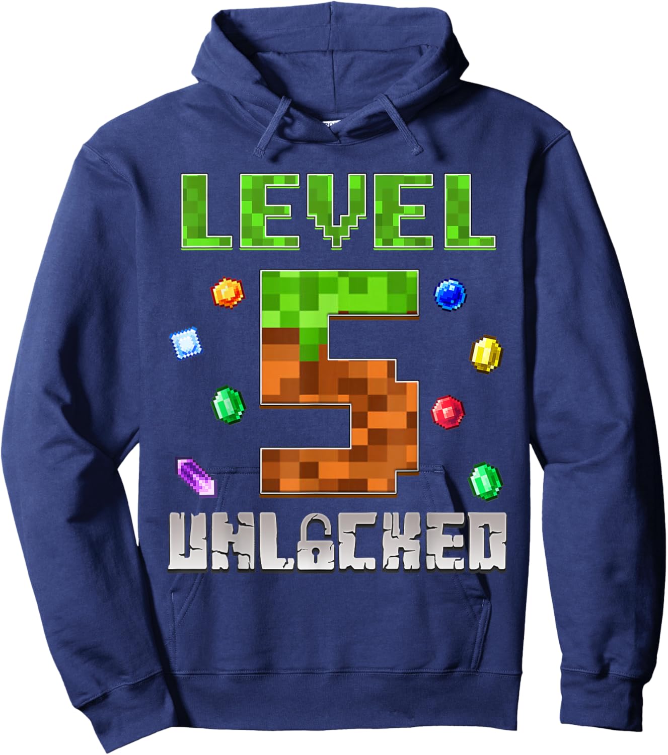 Birthday Boy Level 5 Unlocked 5th Birthday Game Pixel Hoodie - Hoodie | Navy