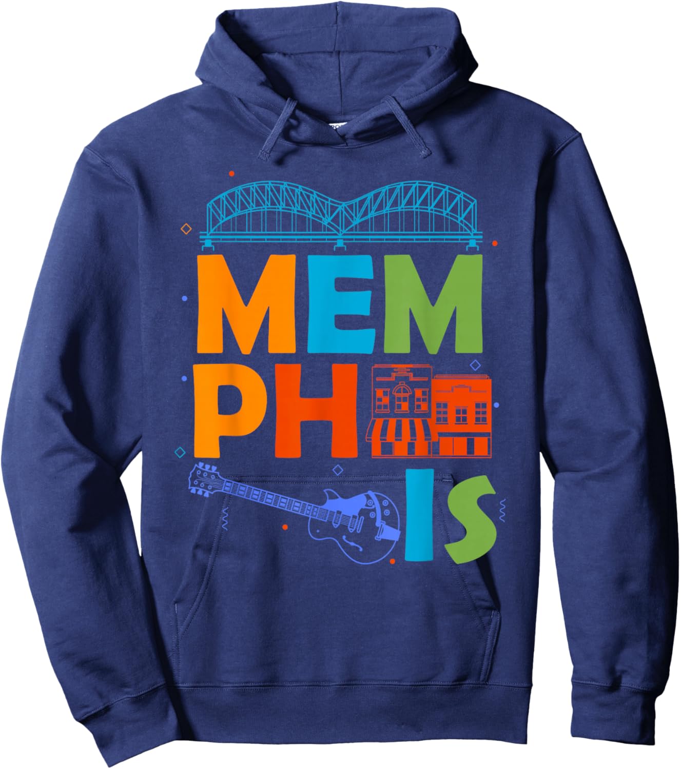 Memphis Souvenir Men Tennessee Skyline City Memphis Hoodie - Hoodie | Navy