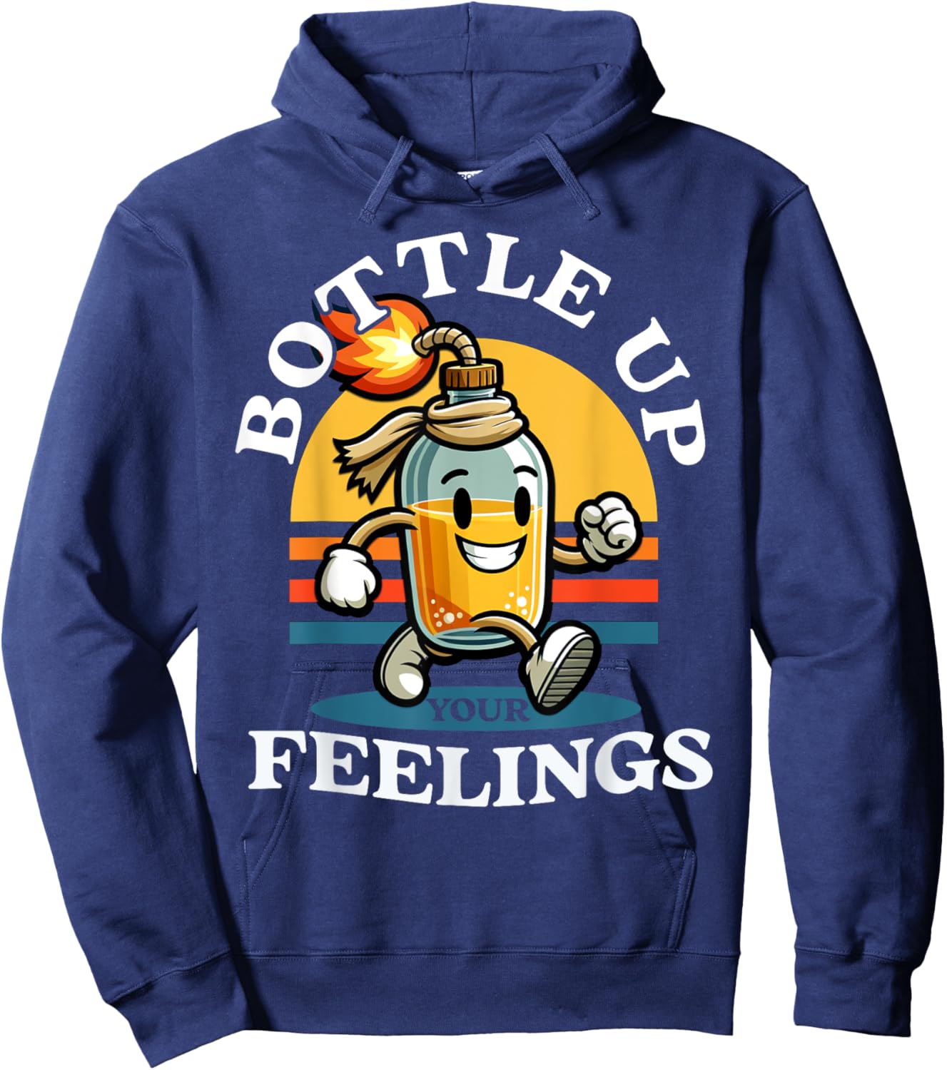 Bottle Up Your Feelings Funny Cartoon Retro Vintage Hoodie - Hoodie | Navy