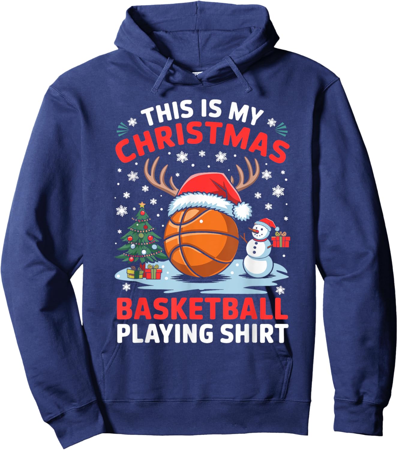 Christmas Basketball Player Santa Hat Basketball Christmas Hoodie - Hoodie | Navy