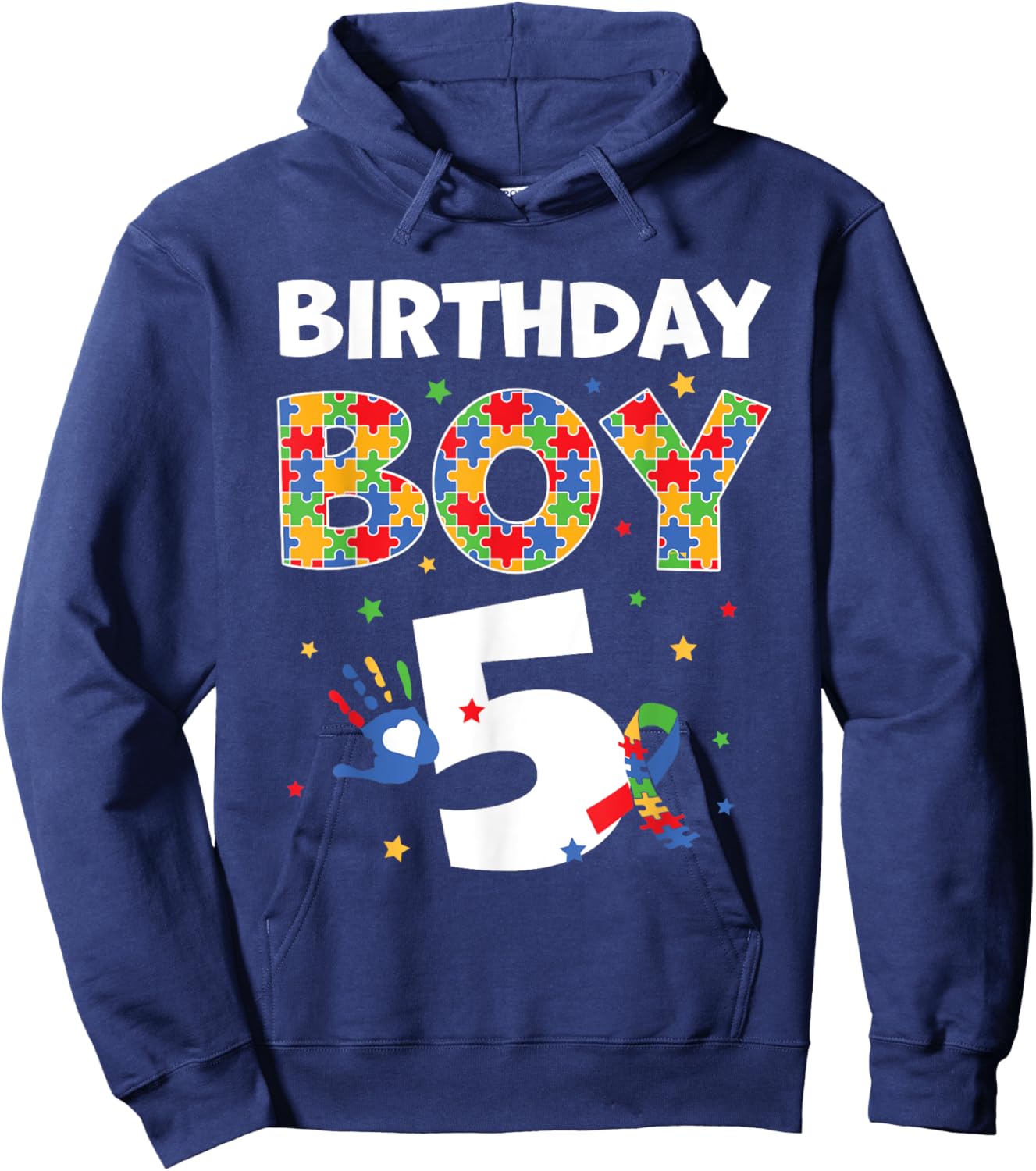 The 5th Birthday Boy Autism Awareness Puzzle Piece Hoodie - Hoodie | Navy