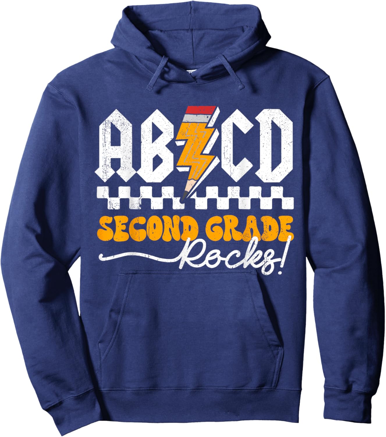 AB CD Second Grade Rocks 2nd Grader Teacher Boys Girls Kids Hoodie - Hoodie | Navy