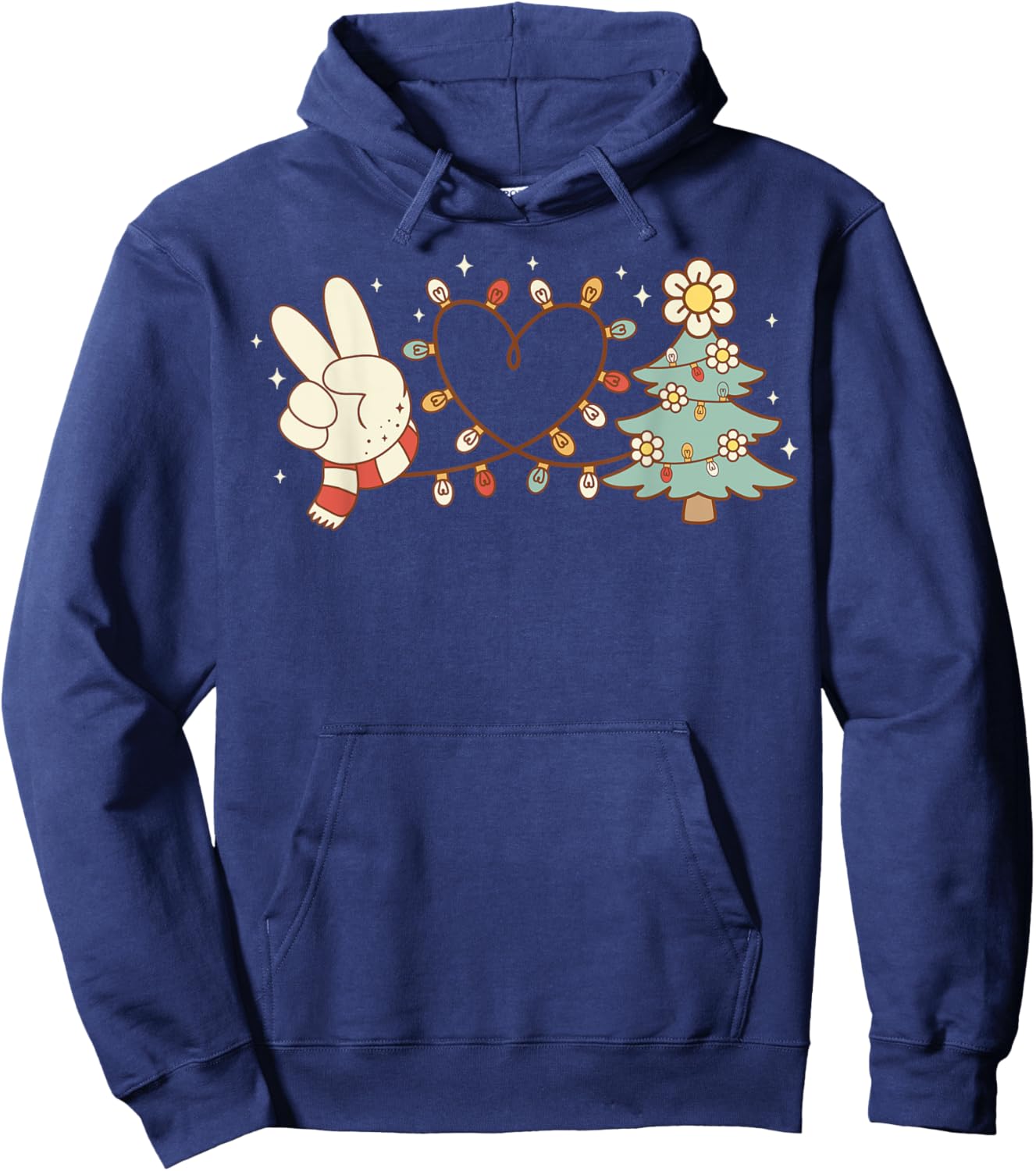 Peace Love Christmas Tree Heart Funny Xmas Holiday Vibes Hoodie - Hoodie | Navy