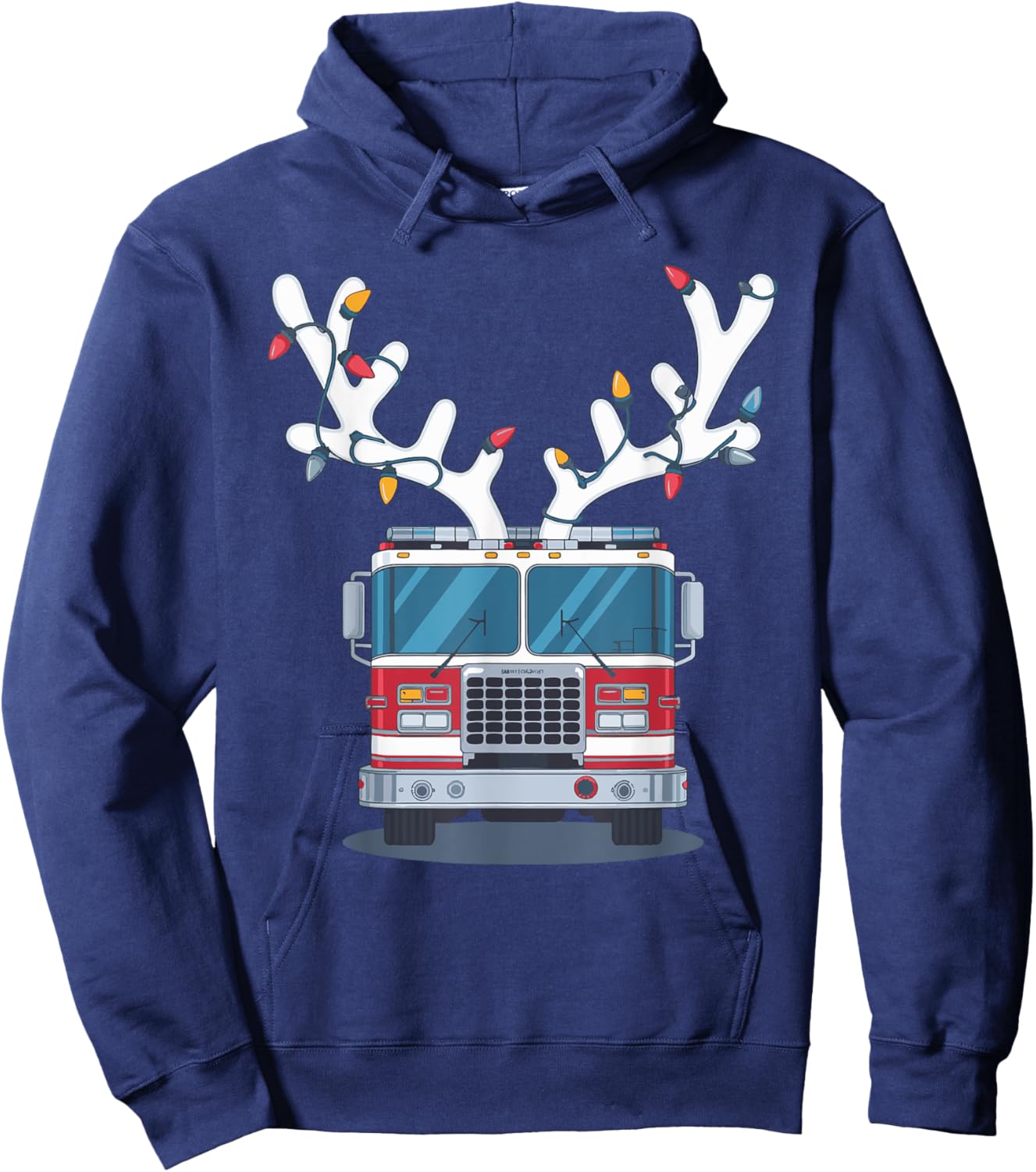 Christmas Firetruck Firefighter Xmas -Adult , Black, Small, Short Sleeve Hoodie - Hoodie | Navy