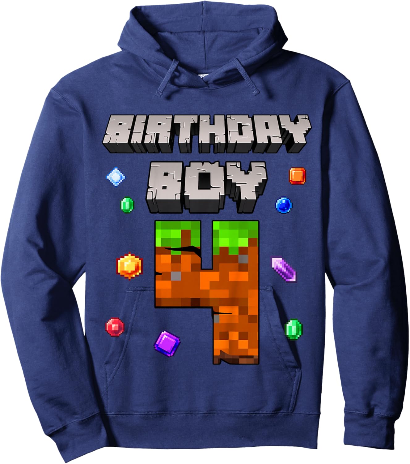 Kids 4th Birthday Boy 4 Video Gamer Pixel Number Four Bday Party Hoodie - Hoodie | Navy
