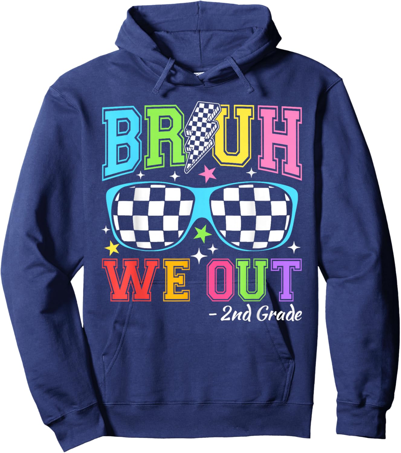 Last Day of School Sunglasses Bruh We Out Second Grade Kids Hoodie - Hoodie | Navy