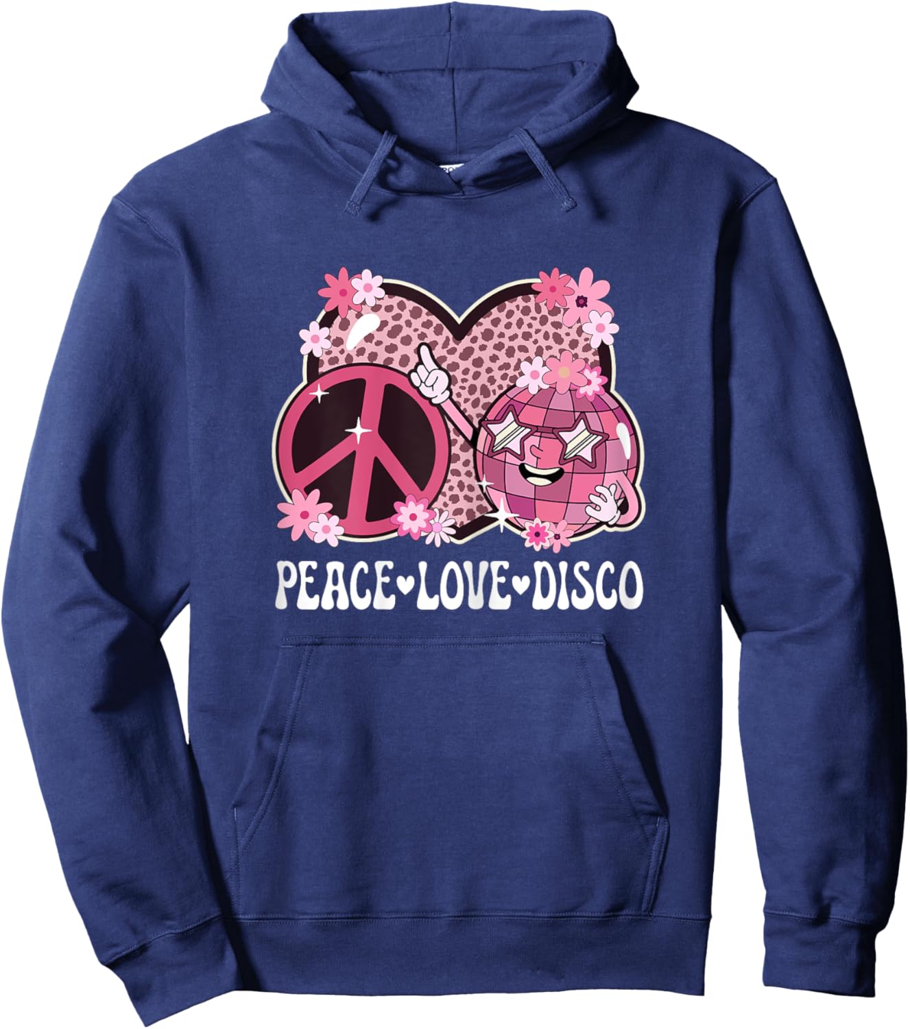 Peace Love Disco Outfit Cheetah Print Women Girls 70s Disco Hoodie - Hoodie | Navy