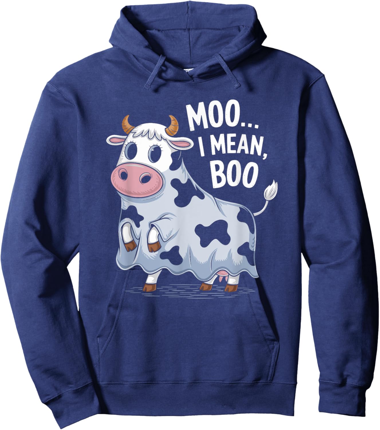 Ghost Cow Moo I Mean Boo Halloween Costume Funny Cow Lover Hoodie - Hoodie | Navy