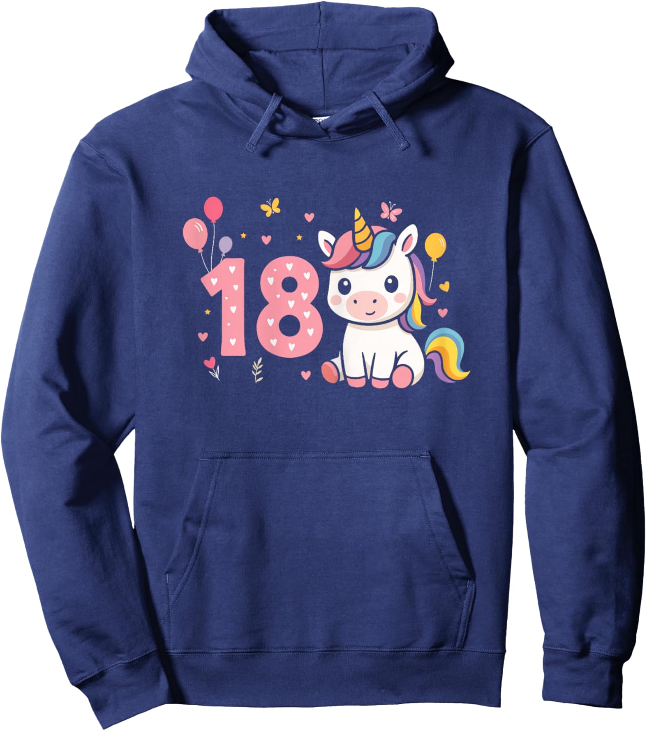 18th Birthday Cute Unicorn Balloon Girl 18 Years Old Hoodie - Hoodie | Navy