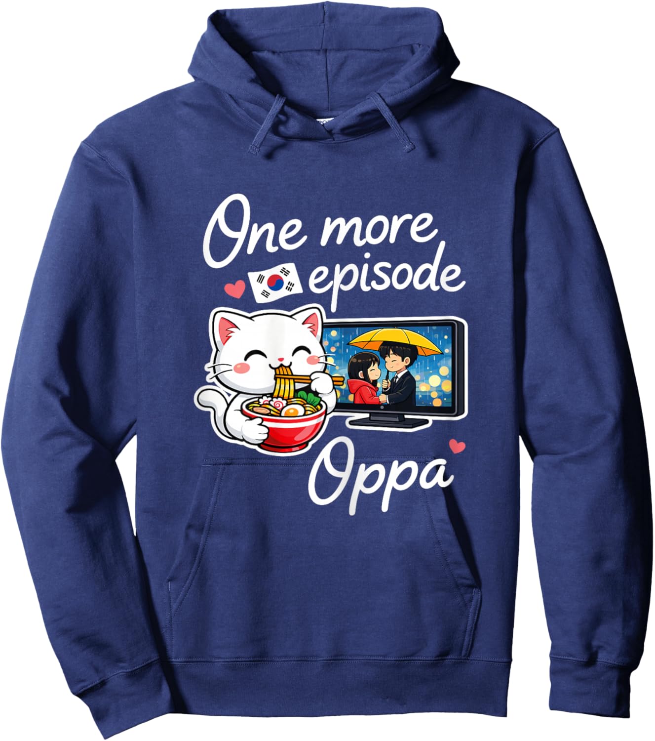 K-Drama One More Episode Oppa Cute Cat Korean Drama KDrama Hoodie - Hoodie | Navy