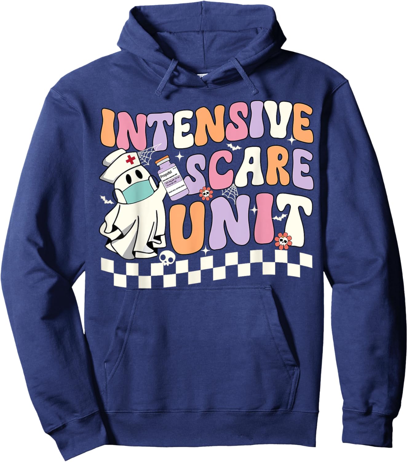 Intensive Scare Unit Nurse Halloween ICU Nurse Ghost Retro Hoodie - Hoodie | Navy