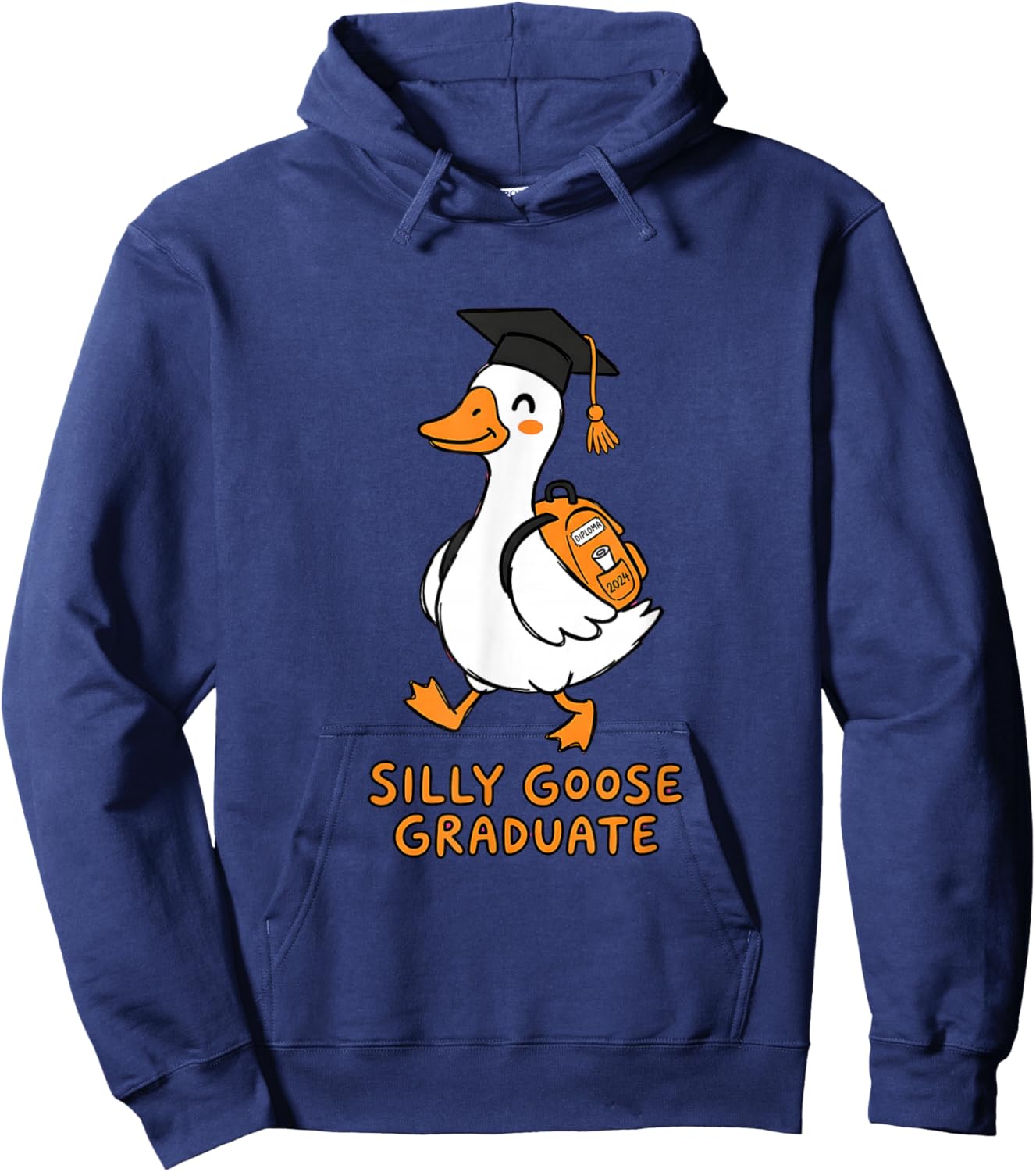 Silly Goose Graduate Graduation Cap Diploma Hoodie - Hoodie | Navy