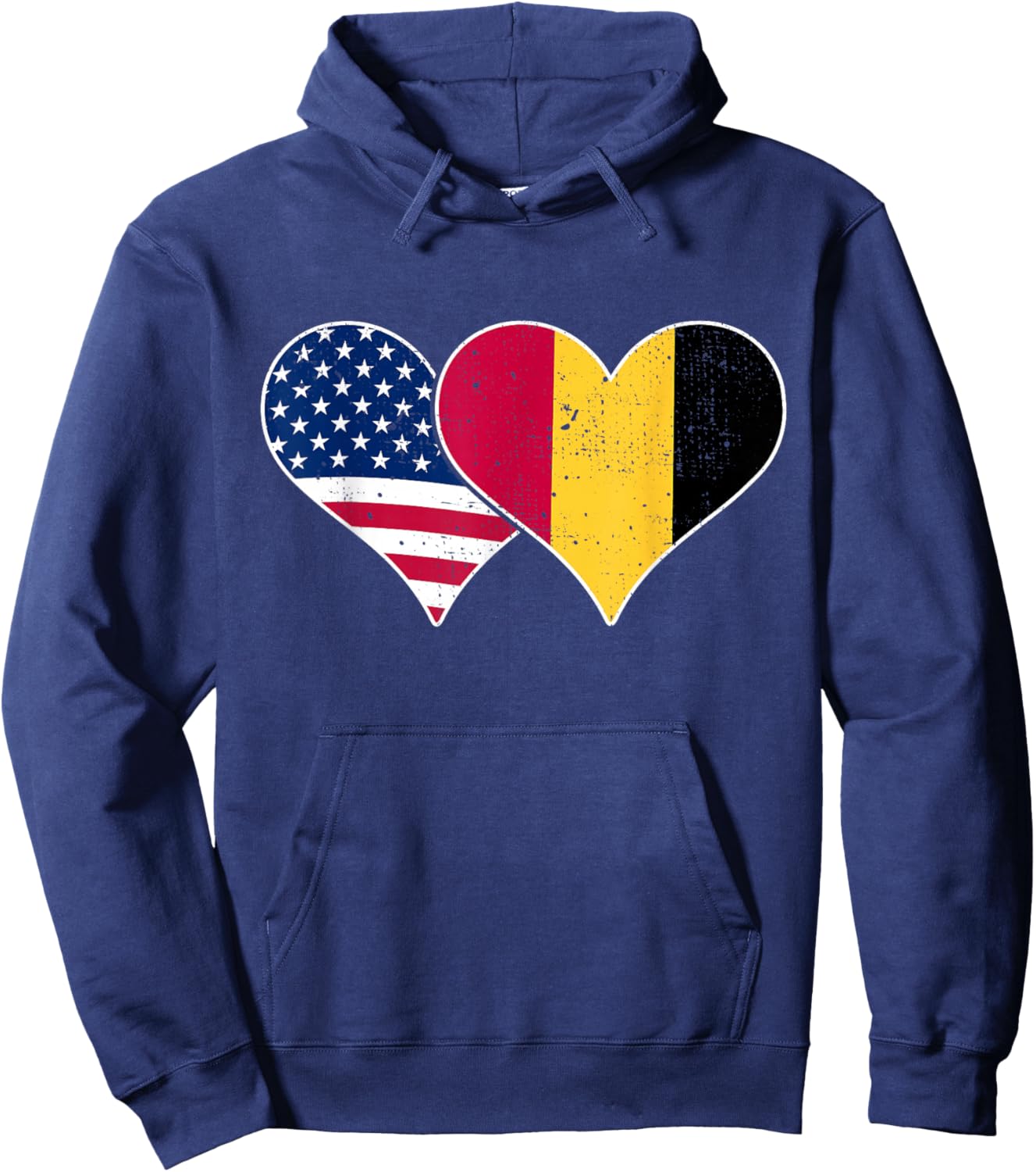 USA and Belgium Flags - American & Belgian Vintage Hearts Hoodie - Hoodie | Navy