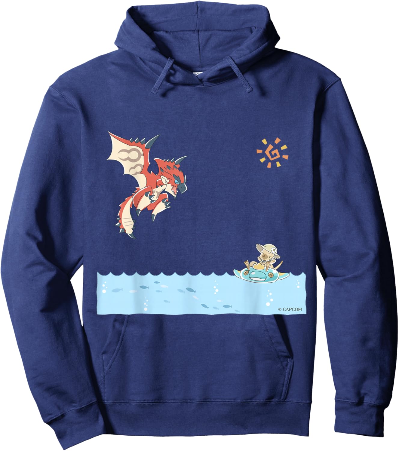 Monster Hunter Rathalos & Swimming Felyne Hoodie - Hoodie | Navy