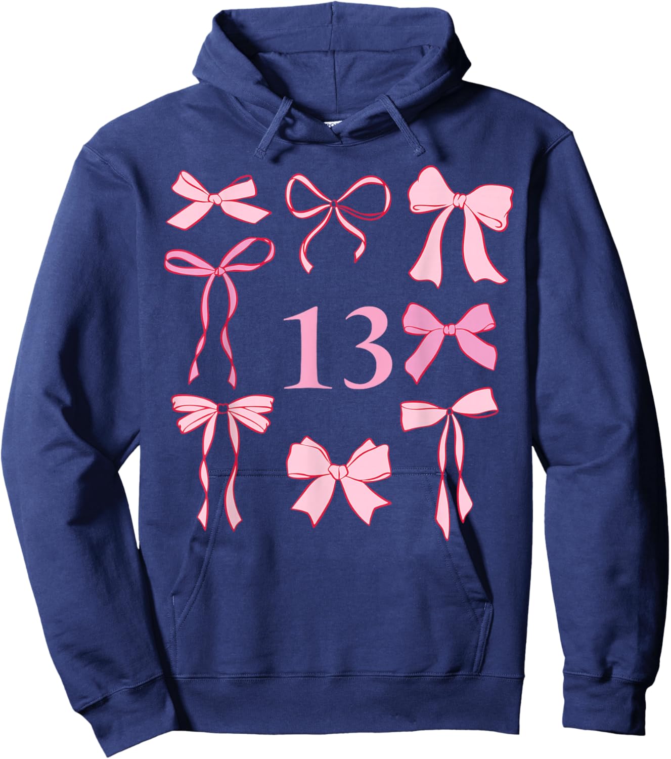 Hello Thirteen Coquette Preppy Pink Bow 13th Birthday Girl Hoodie - Hoodie | Navy