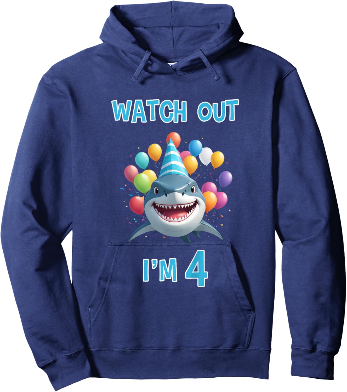 Shark Birthday Watch Out I'm 4 Years Old 4th Birthday Hoodie - Hoodie | Navy