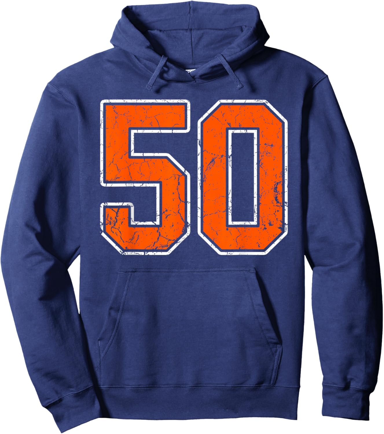 Distressed Orange White Number 50 Jersey Player Uniform #50 Hoodie - Hoodie | Navy
