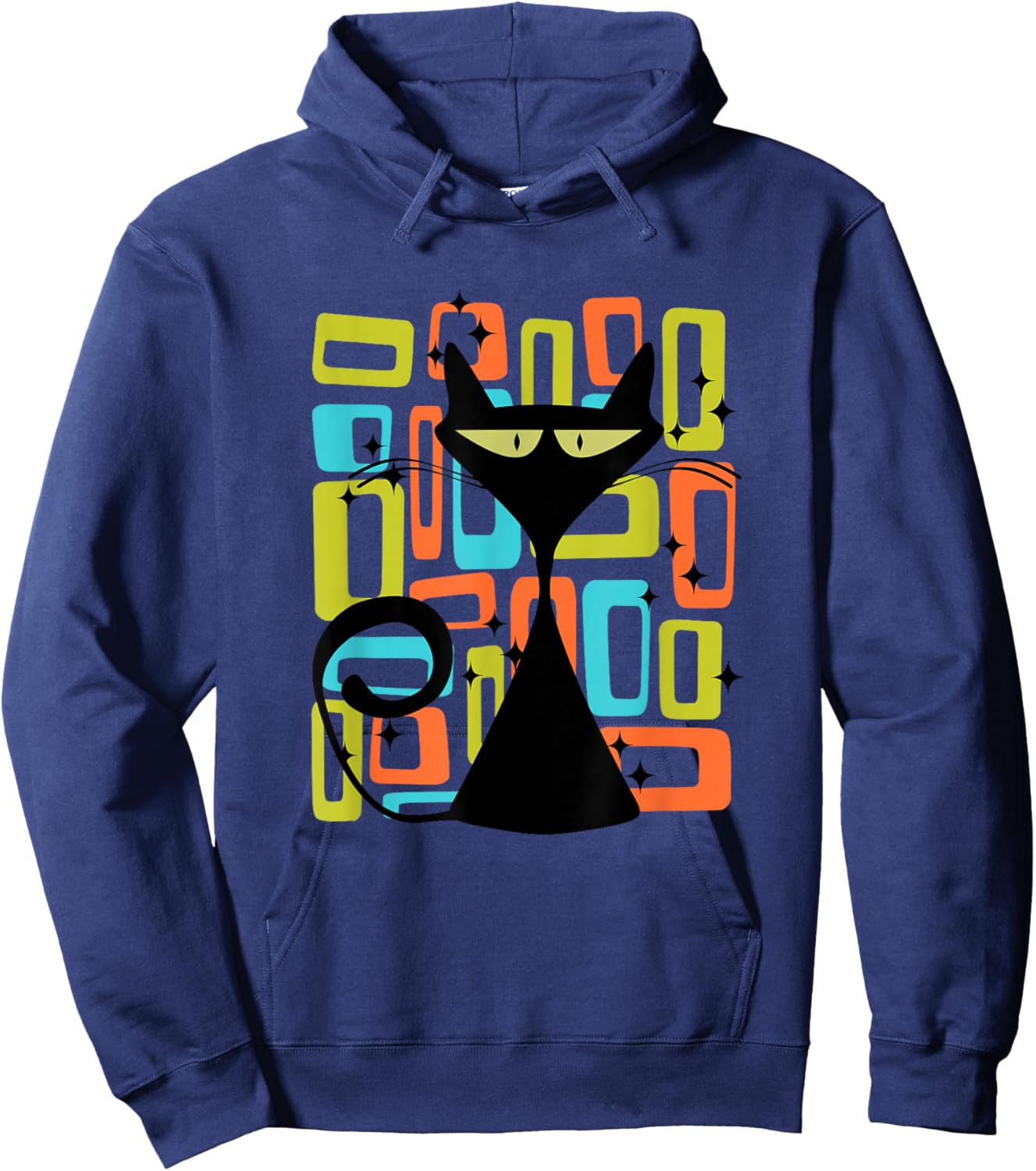Retro Cat Midcentury Mid Century Style Modern Abstract Shape Hoodie - Hoodie | Navy