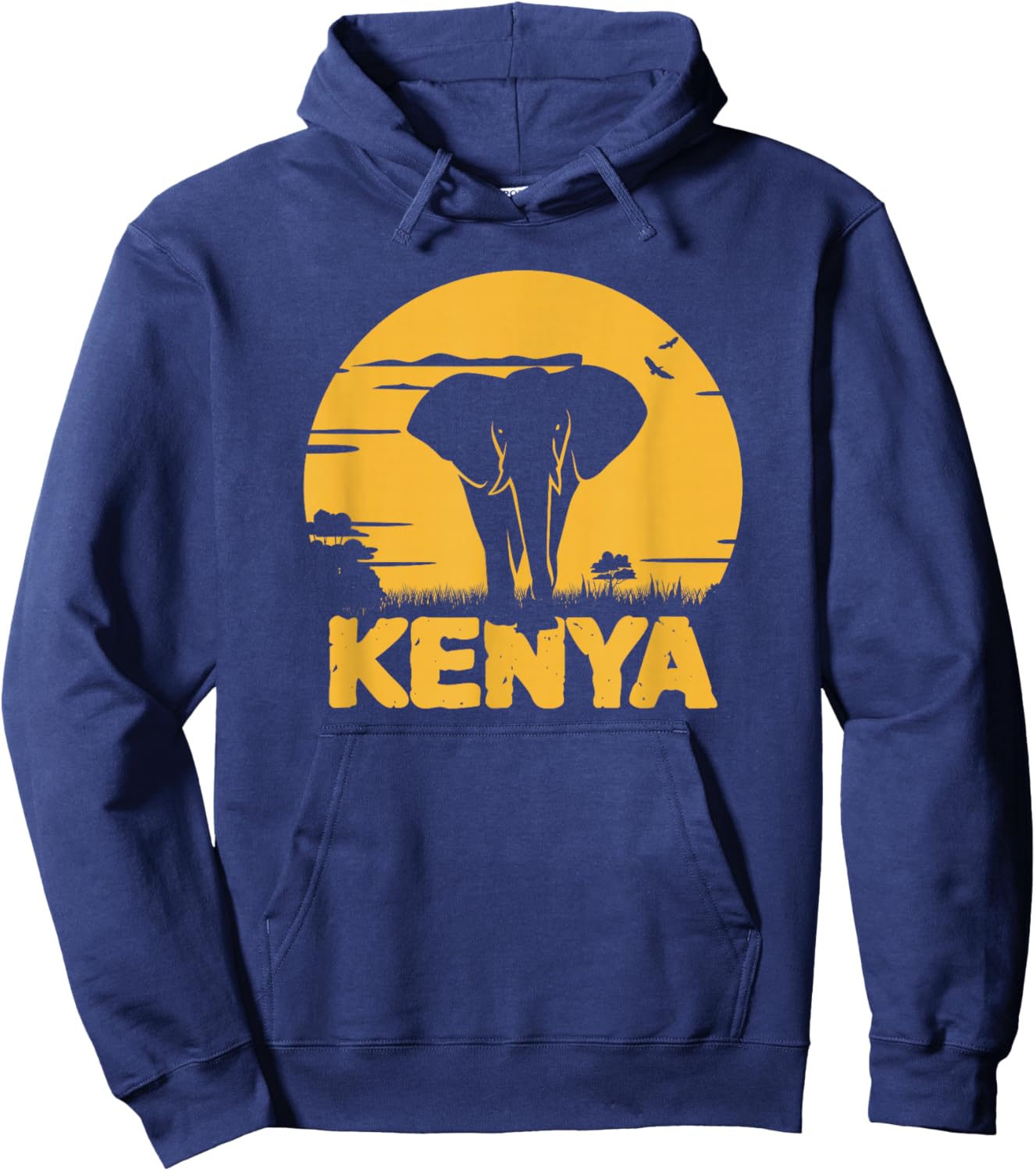 Kenyan Shirt with Retro Vintage Sunset, Elephant Kenya Hoodie - Hoodie | Navy
