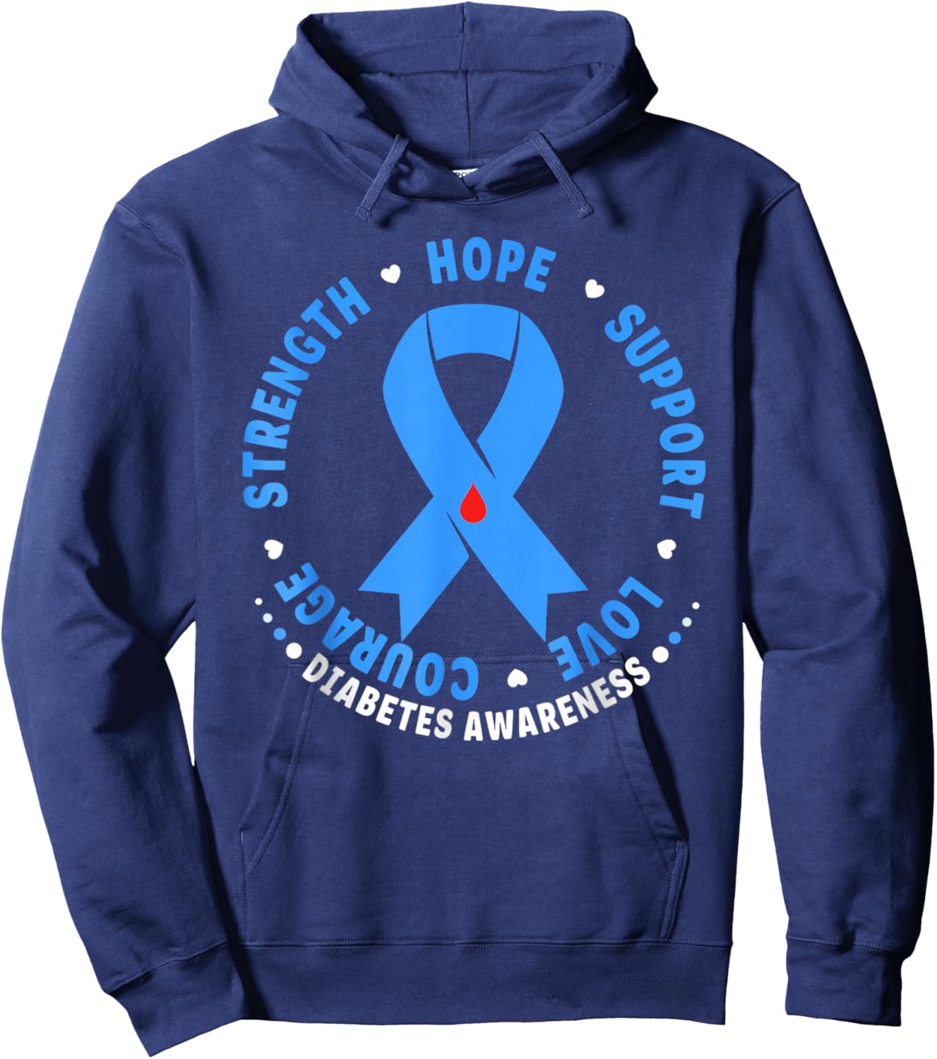 Diabetes Awareness Month Blue Love Ribbon Support T1D T2D Hoodie - Hoodie | Navy