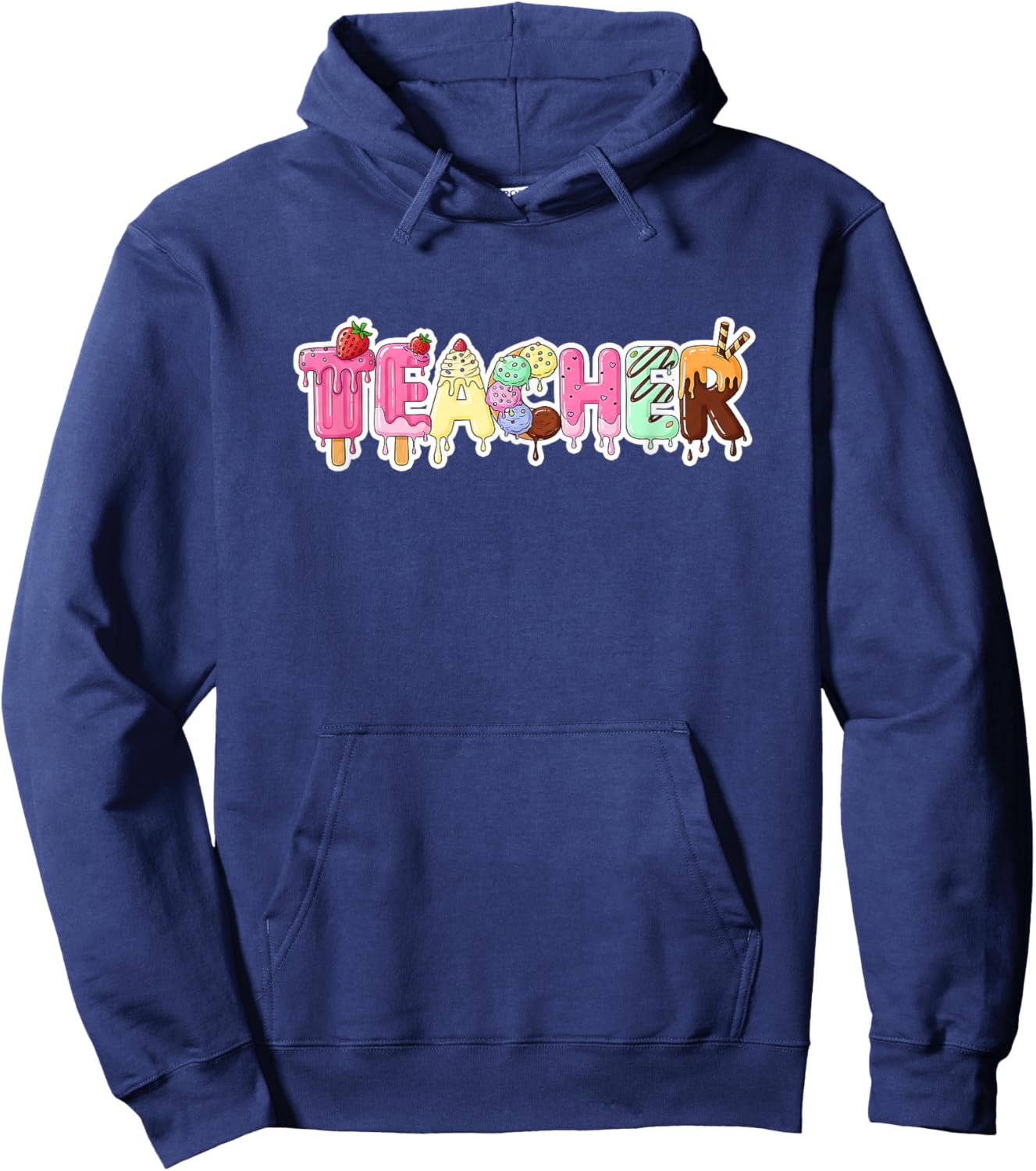 Vintage Ice Cream Teacher Shirt Women Funny Men Kindergarten Hoodie - Hoodie | Navy