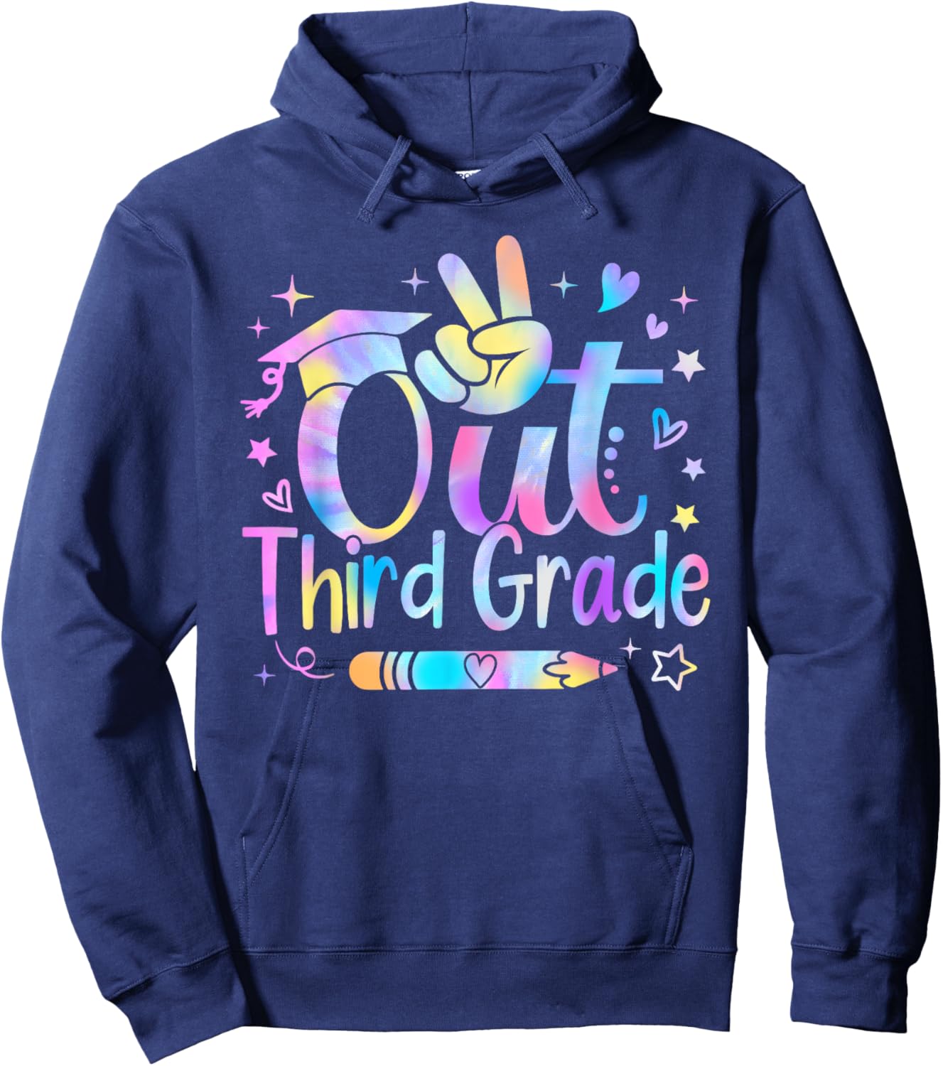 Peace Out Third Grade Cute Tie Dye Last Day Of 3rd Grade Hoodie - Hoodie | Navy