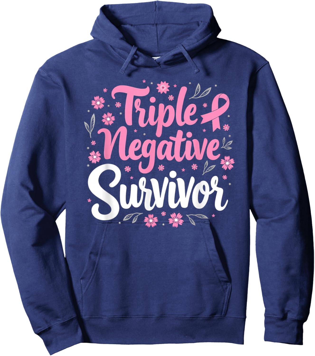 Pink Ribbon Triple Negative Warrior Breast Cancer Survivor Hoodie - Hoodie | Navy
