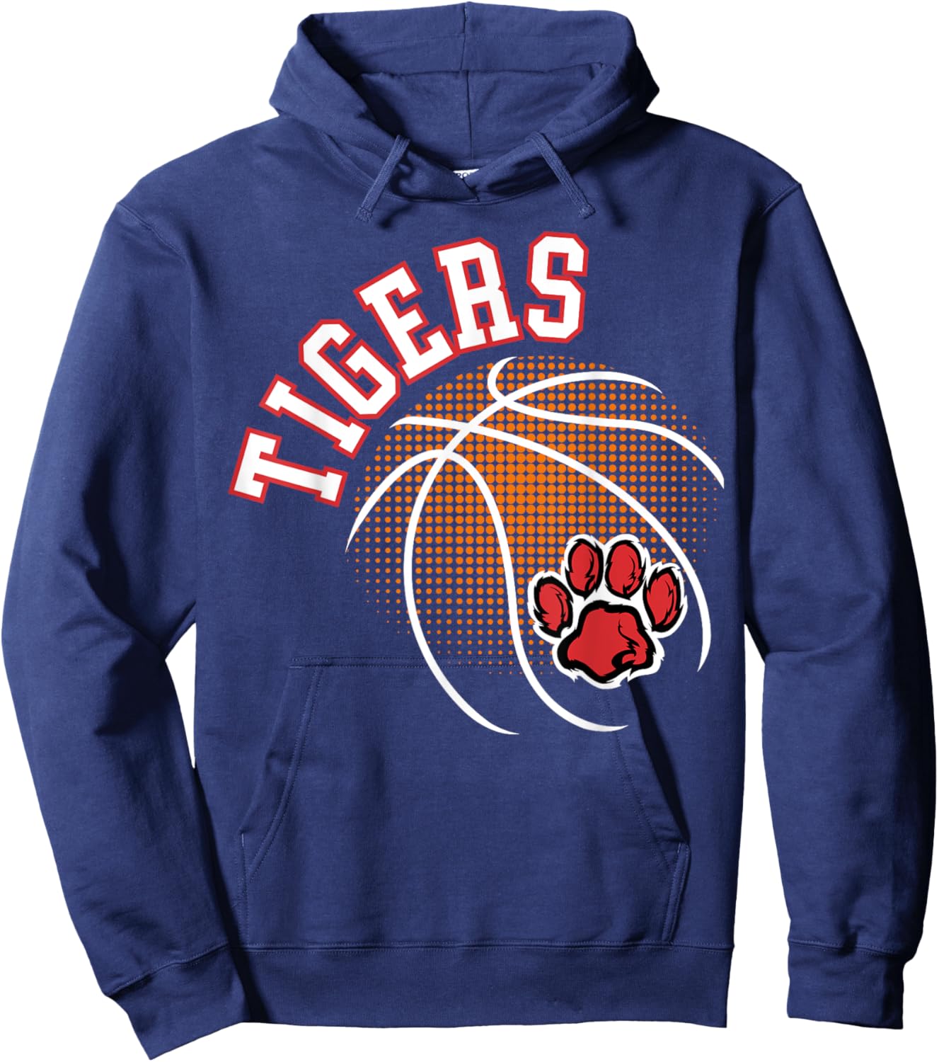 Tigers Basketball Red Tiger Pride Paw Print School Spirit Hoodie - Hoodie | Navy