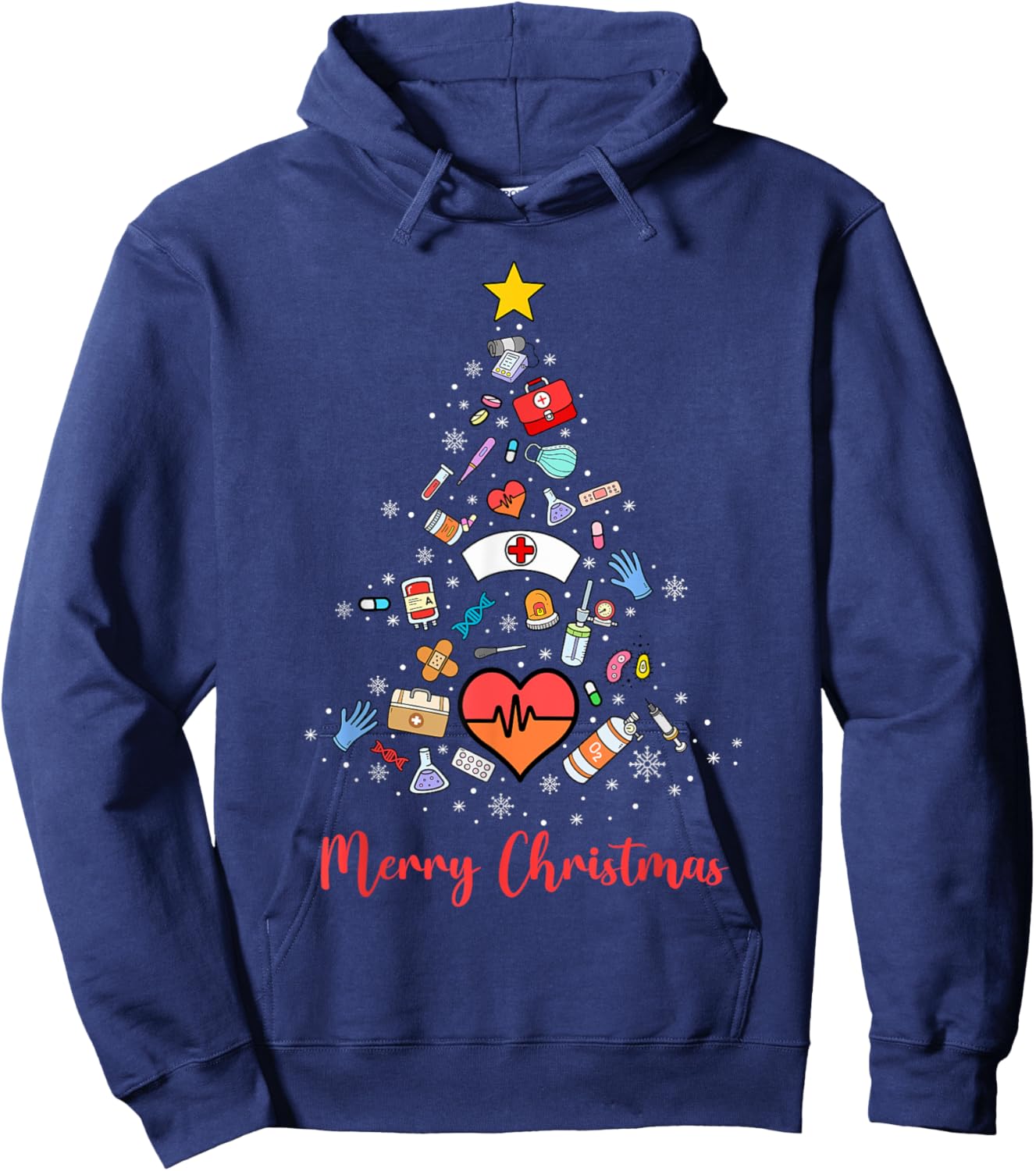 Stethoscope Christmas Tree Nurse Nursing Scrub Top Xmas Hoodie - Hoodie | Navy